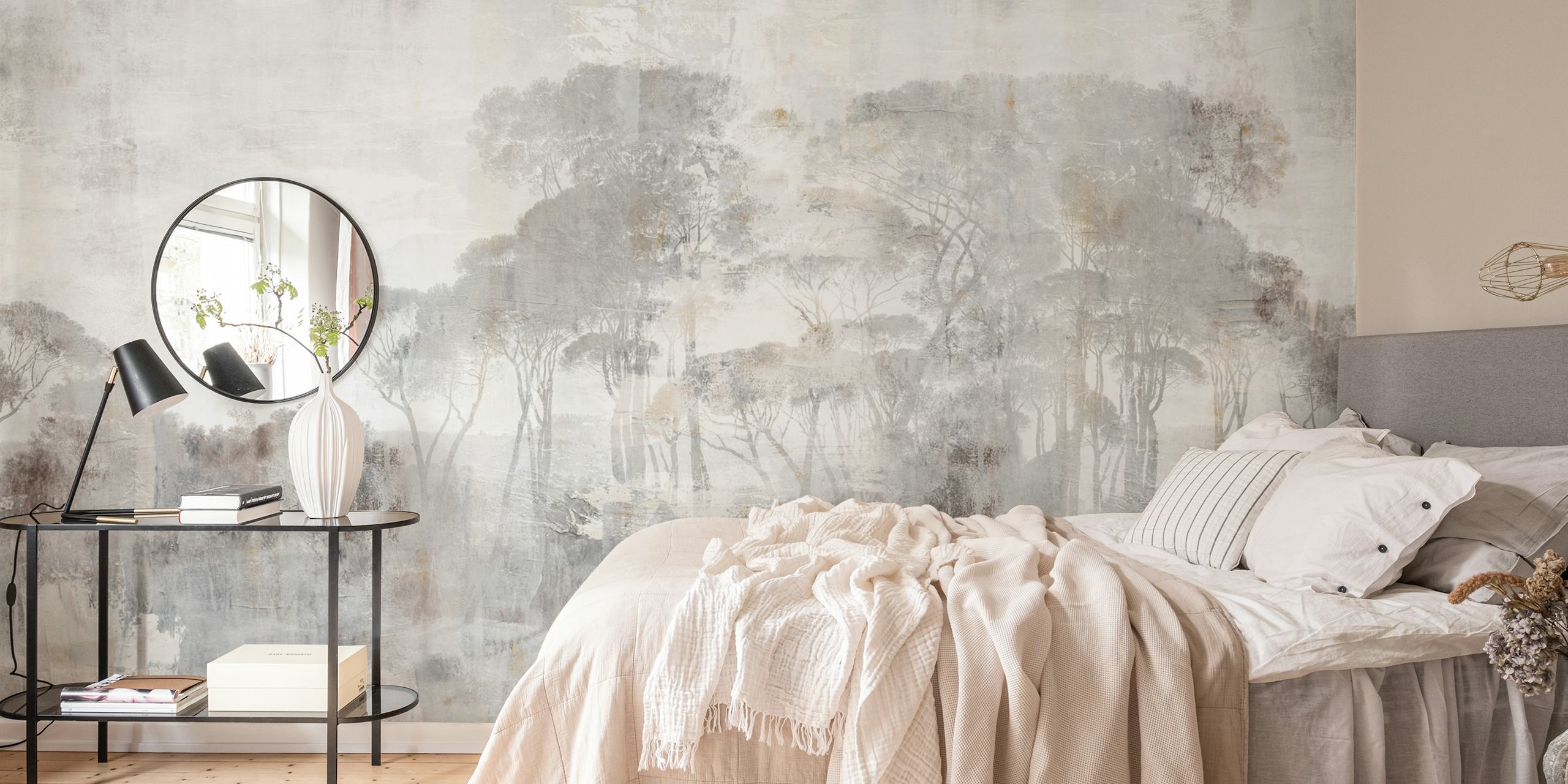 Toscana dreamy trees landscape in white and cream wall mural