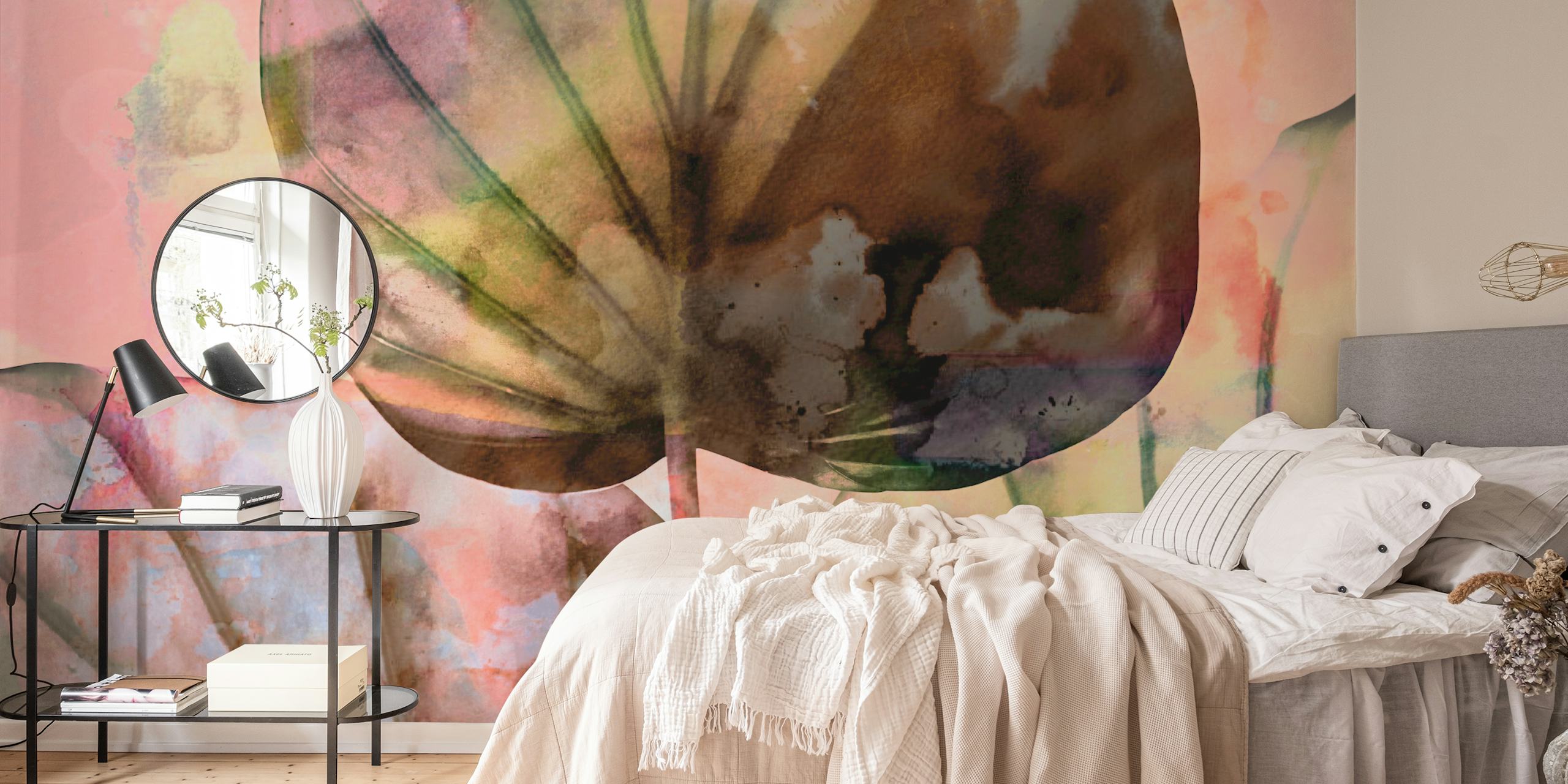 Japandi Leaf Blush behang in een kamer