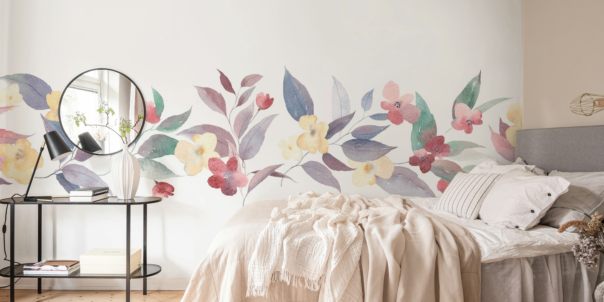 Floral watercolor border wallpaper