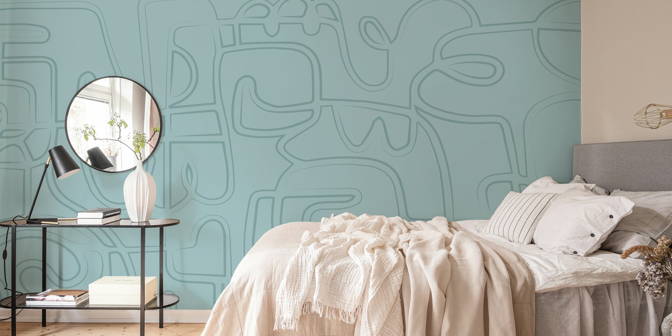 Cubisme Blue Wallpaper In A Modern Room