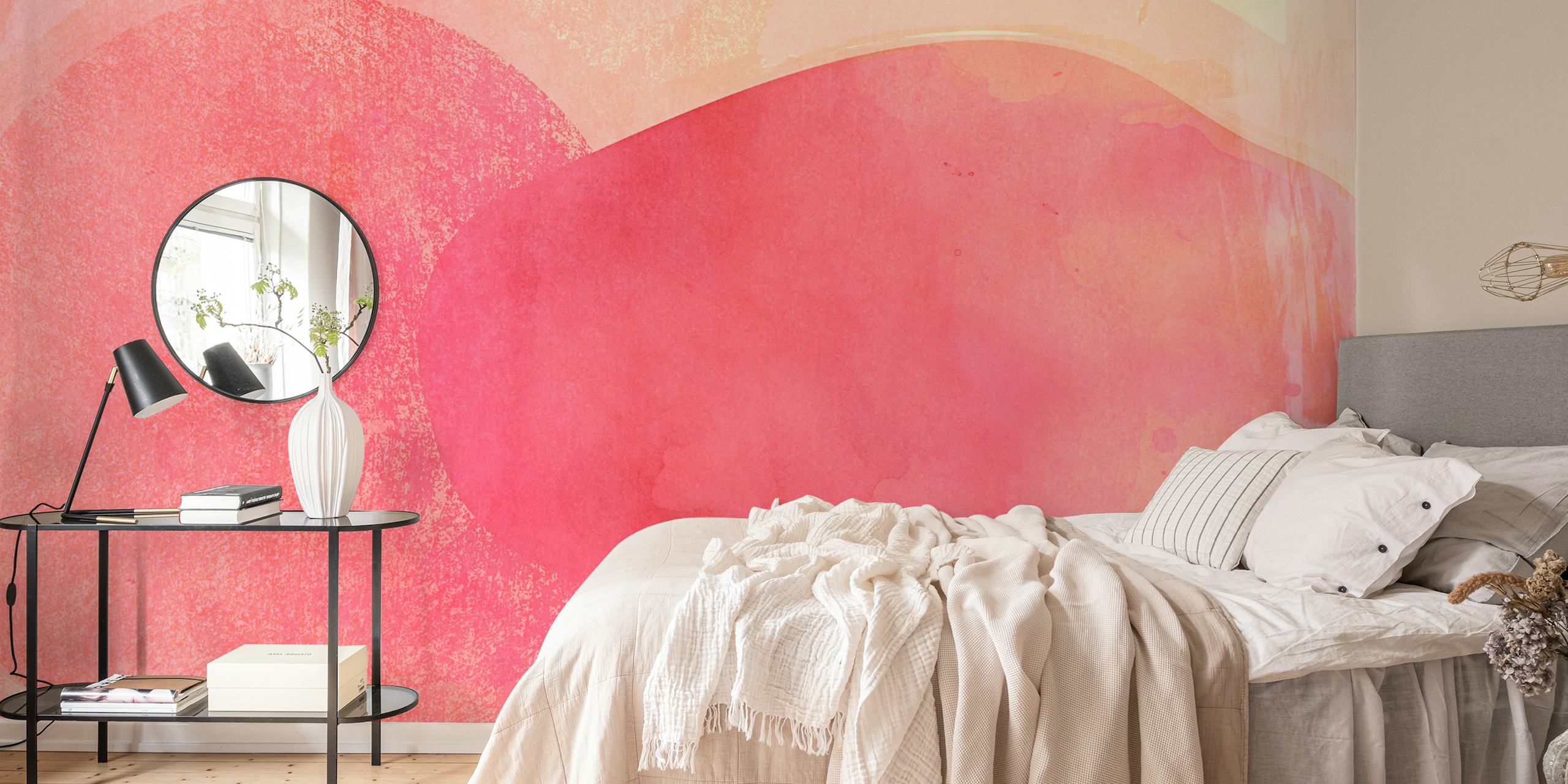 Abstract coral shapes with soft hues of pink and peach wallpaper