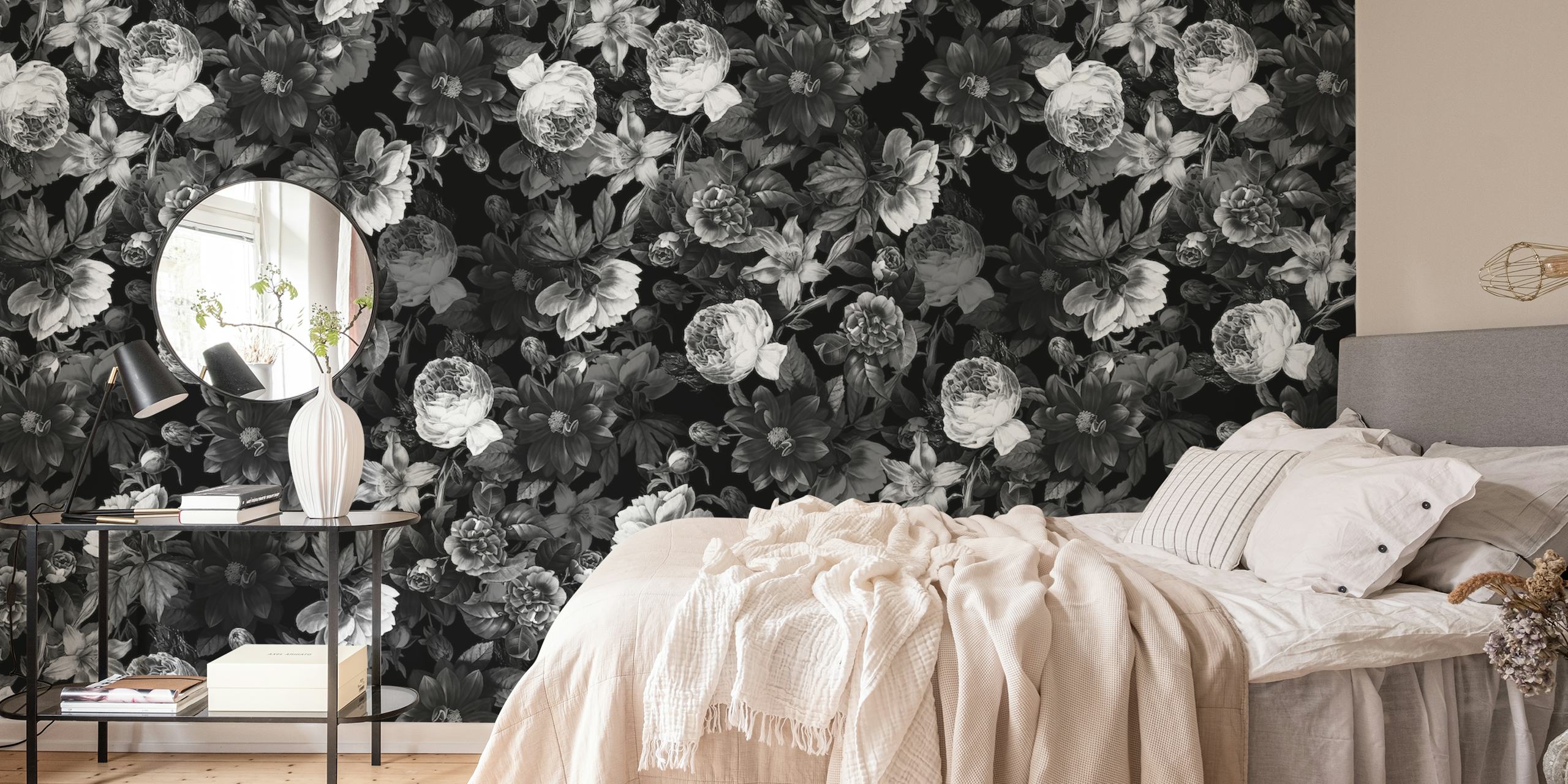 Black and white abstract forest wall mural