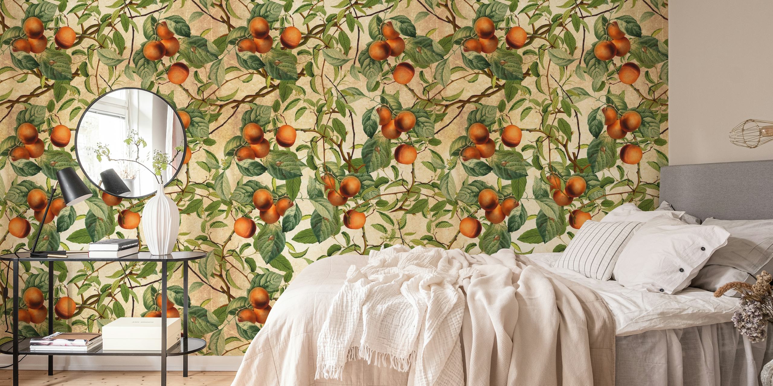 Vintage Fruit Pattern wallpaper in a room