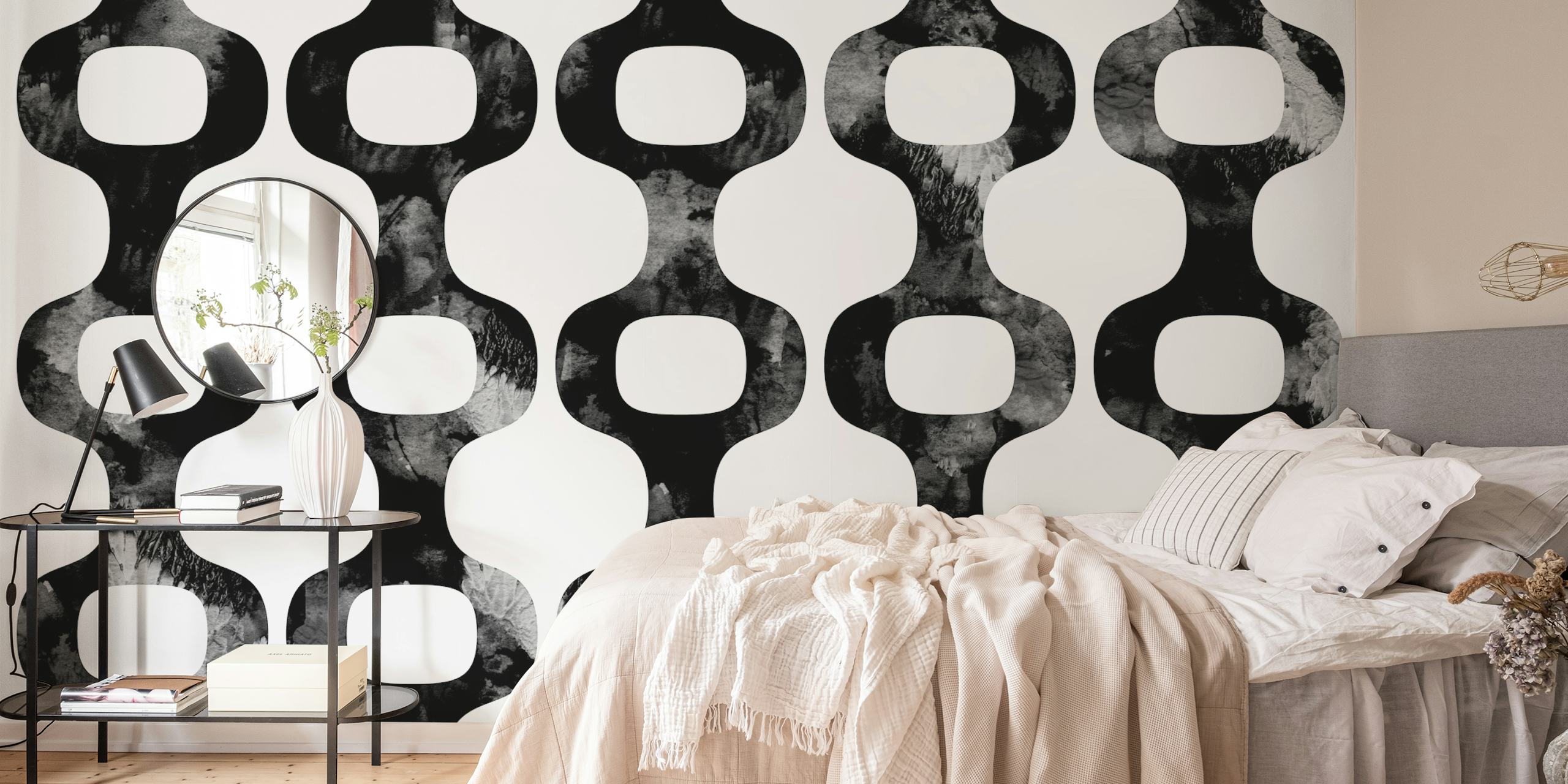Mid-Century Luxe geometrische muurschildering in zwart en wit