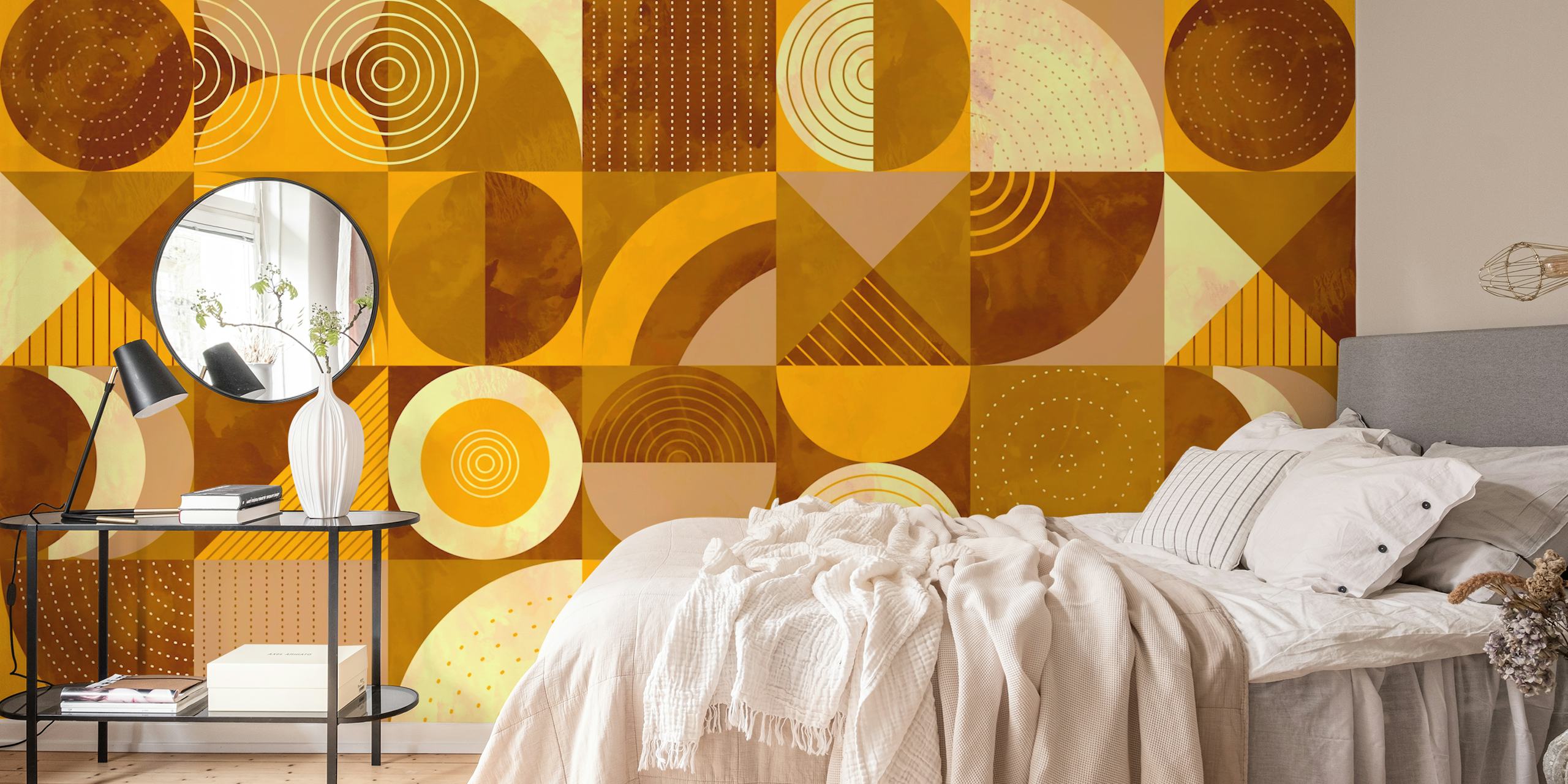 Geometric patterns in warm gold and brown tones wallpaper