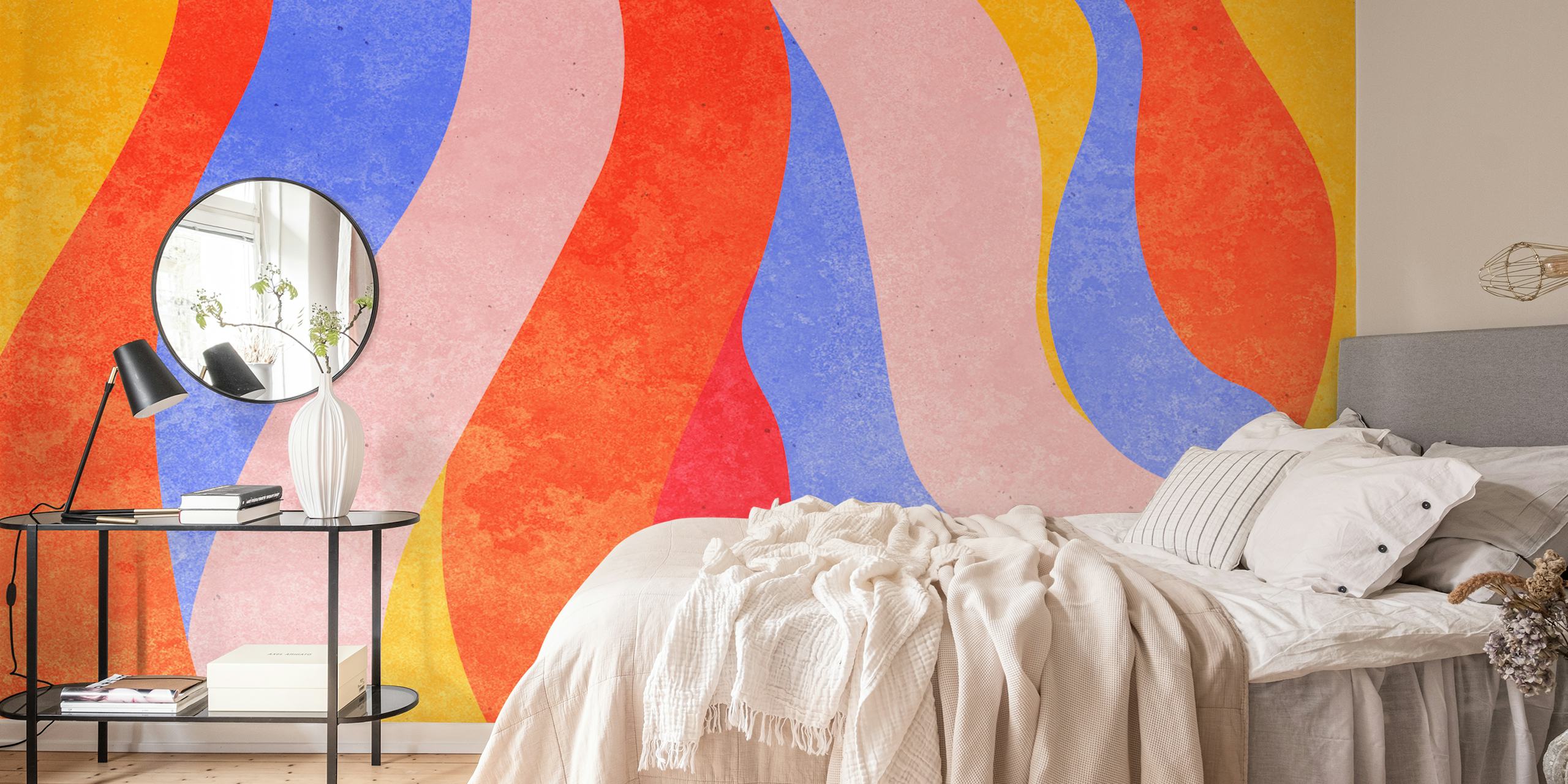 papel de parede Mid-Century Grunge Stripes em um quarto