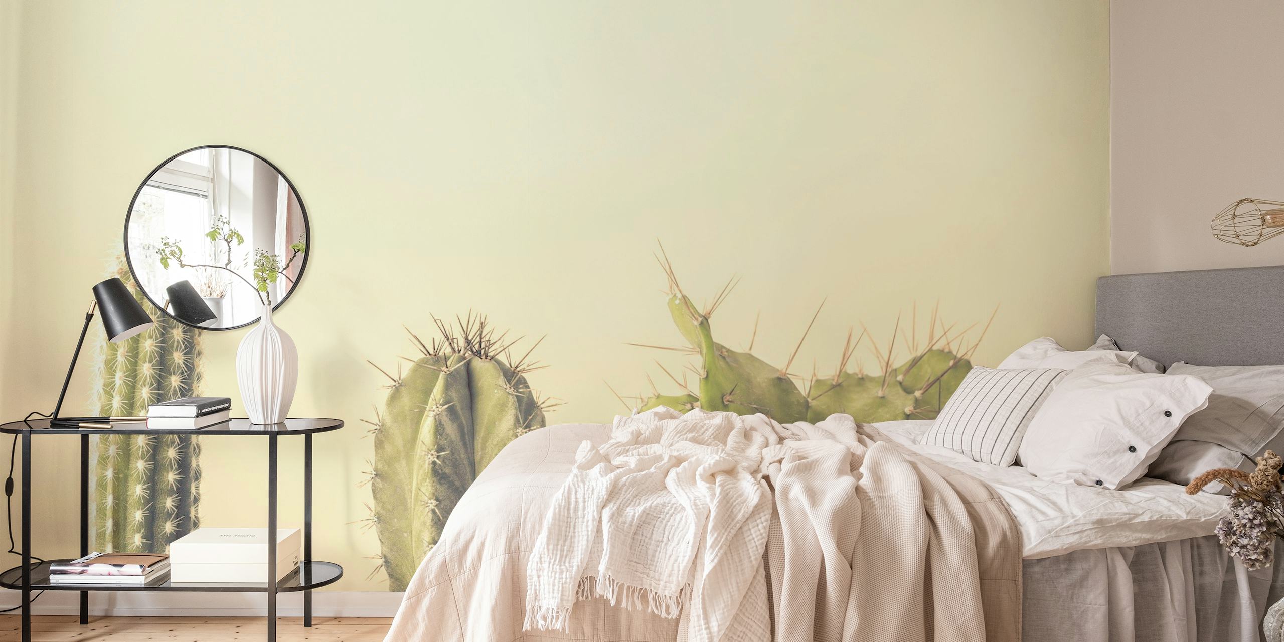 Three cacti against a neutral background wall mural