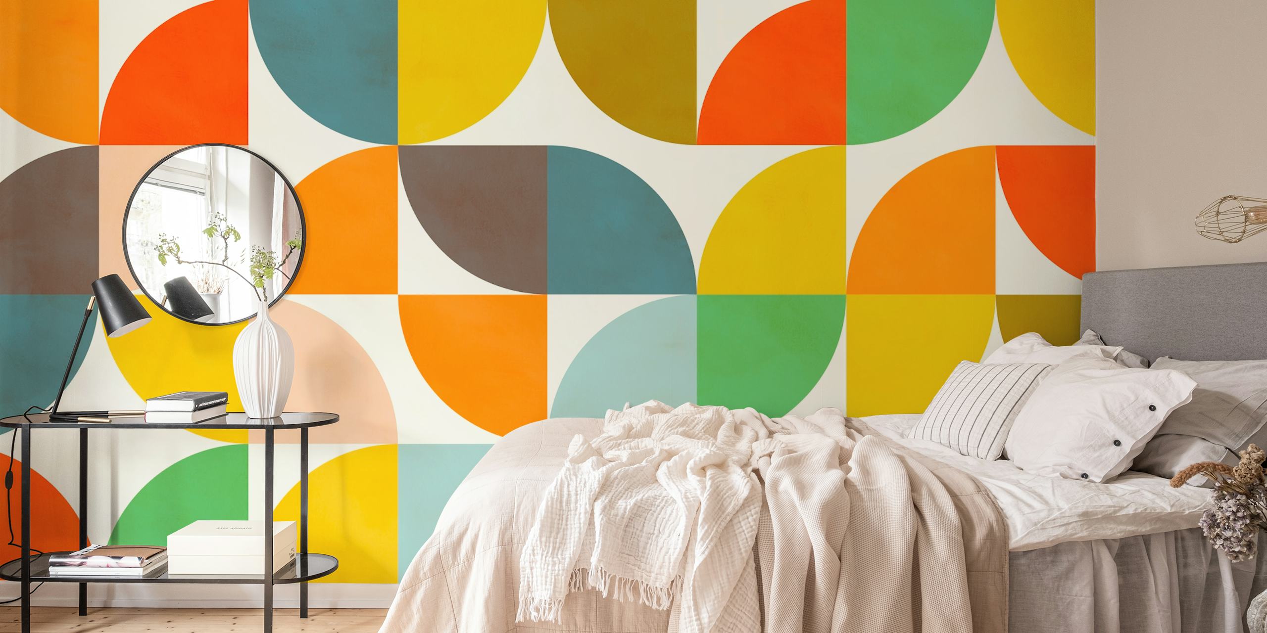 Carta da parati Geometric mid century shapes in una stanza