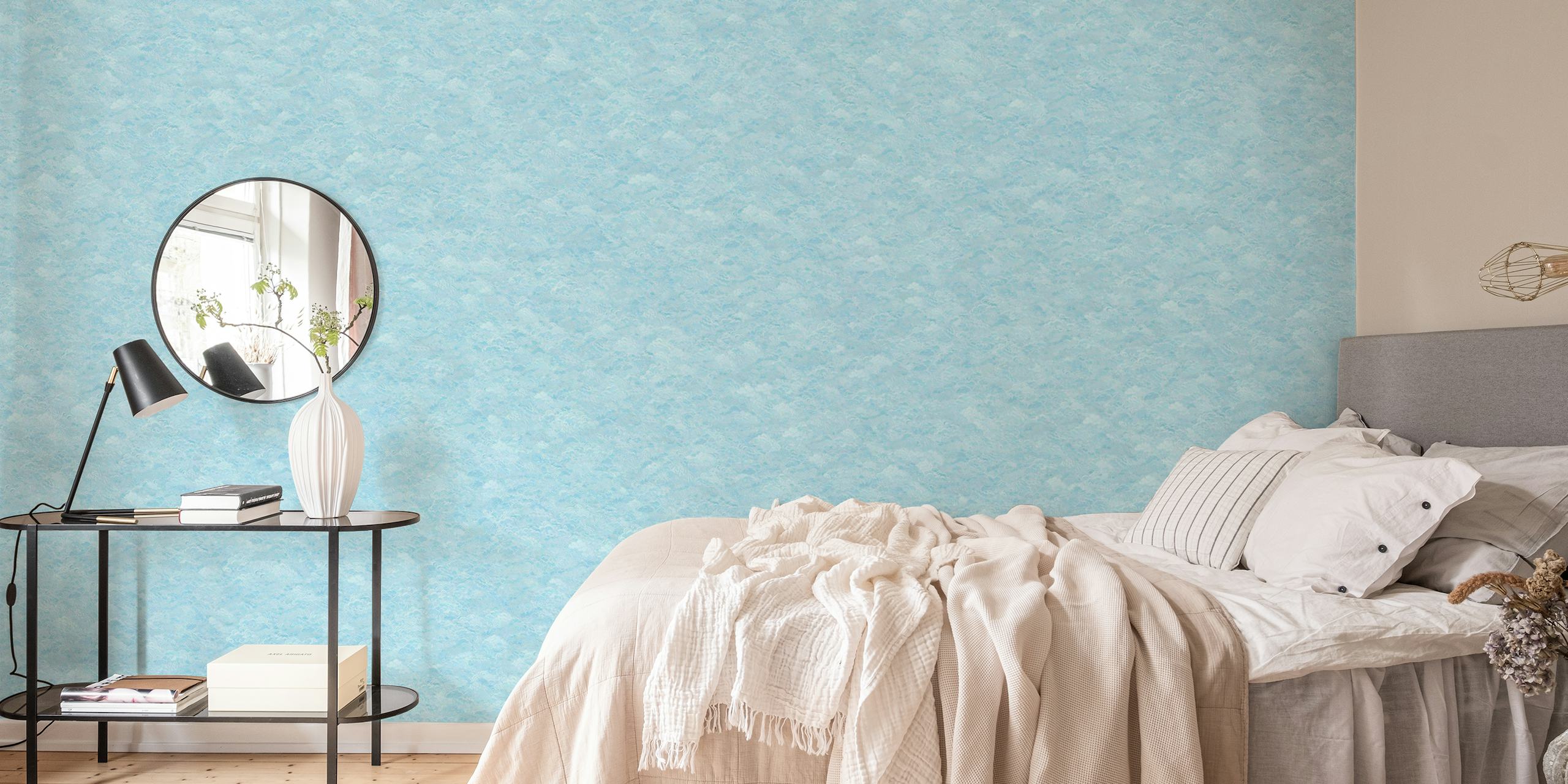 Embroidery clouds baby blue white wallpaper