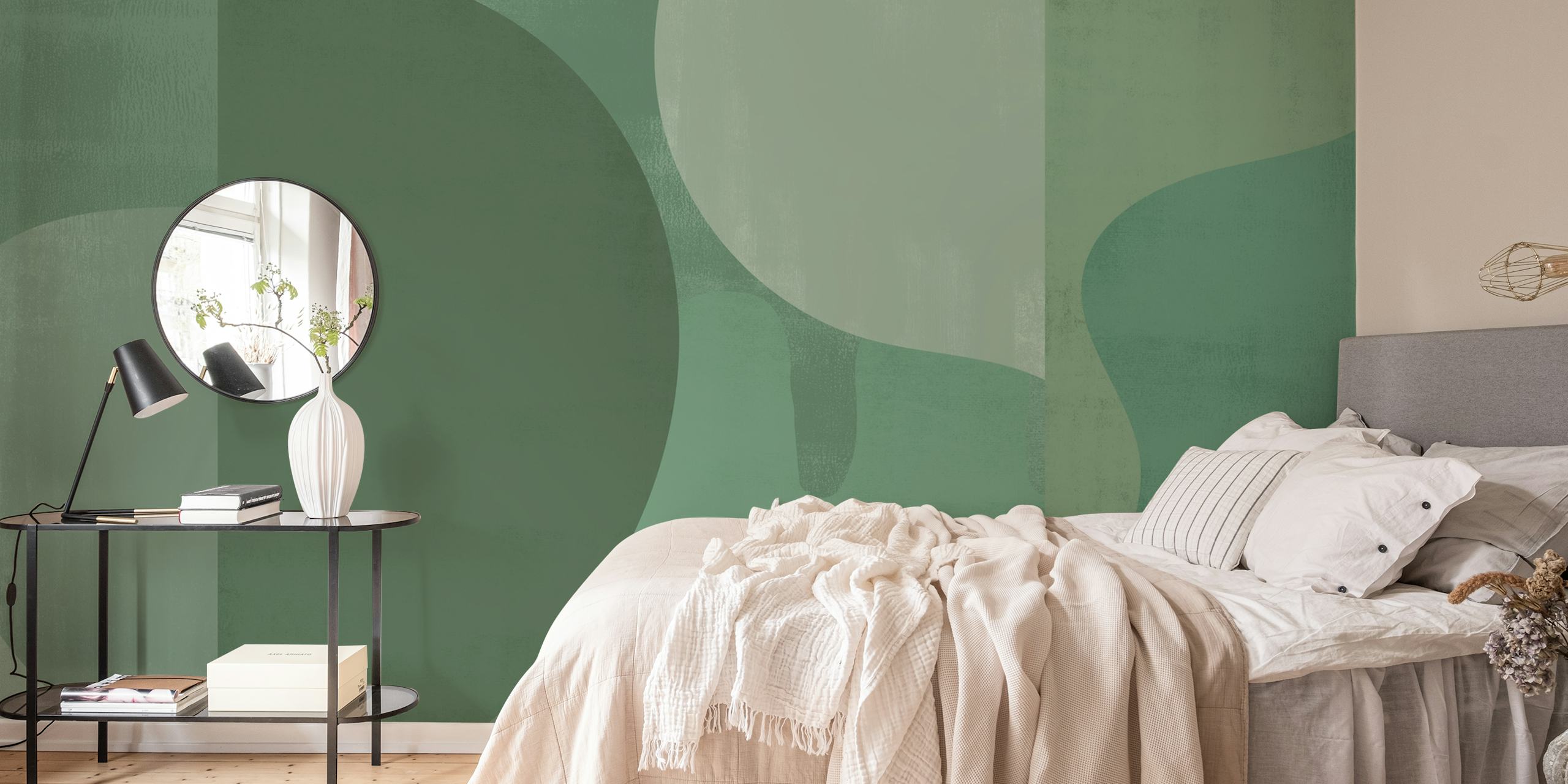 Abstract shapes in green tones and textures wallpaper