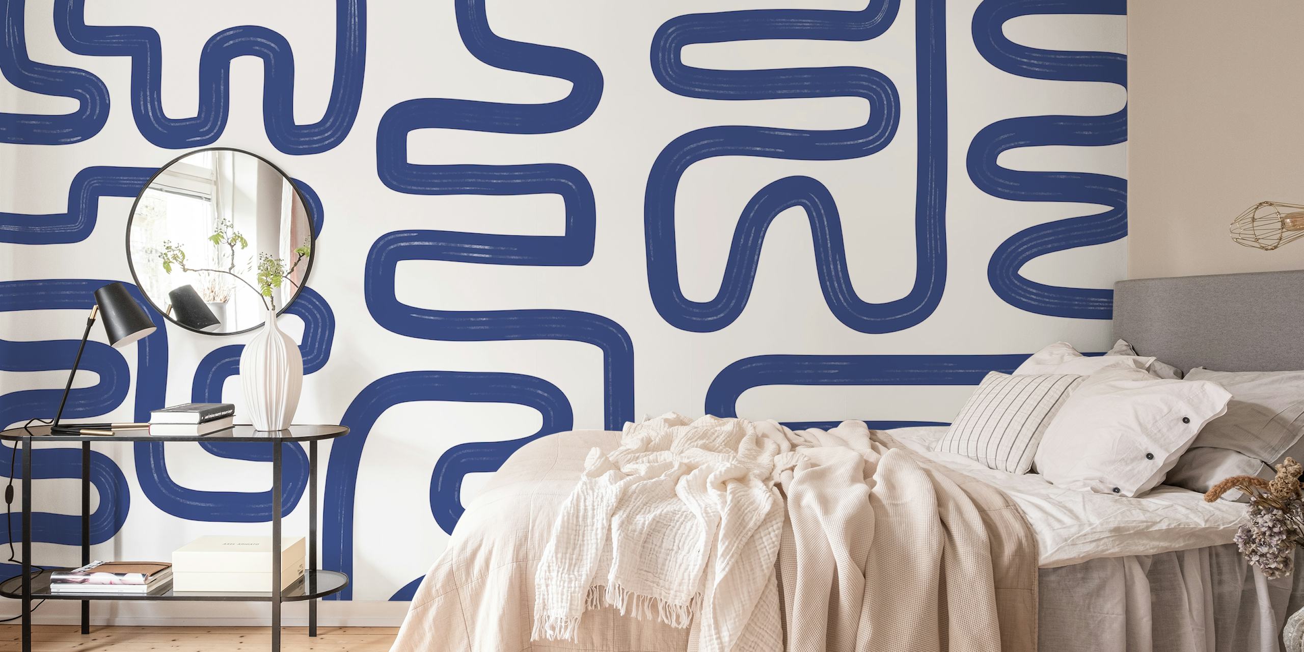 Abstract Line Blue wallpaper in a room