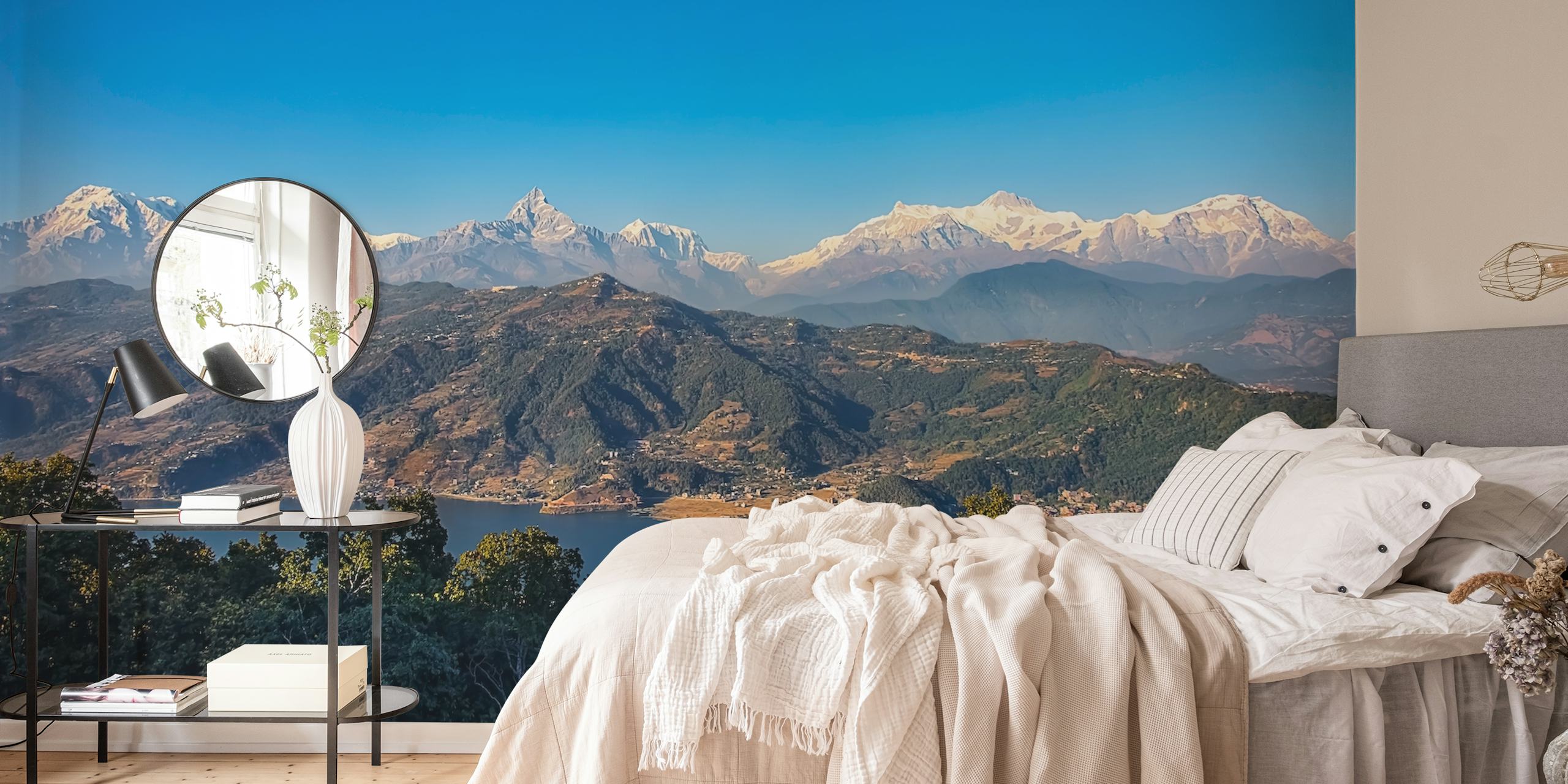 Majestic mountain landscape with trees and lake wallpaper