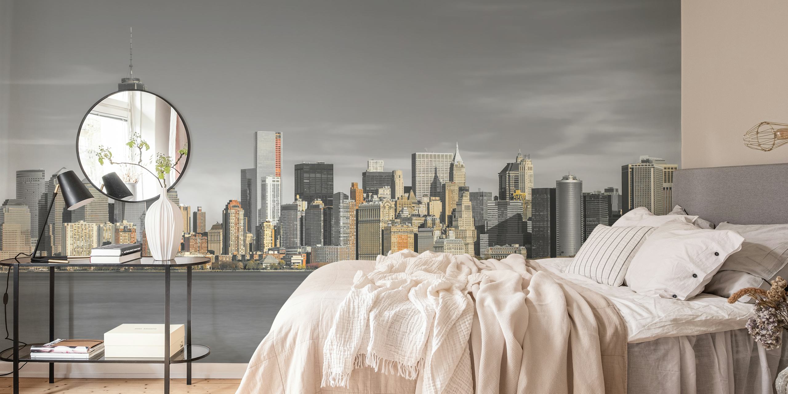 Fototapeta Panorama Dolního Manhattanu s mrakodrapy a klidnými vodami pro výzdobu domova a kanceláře