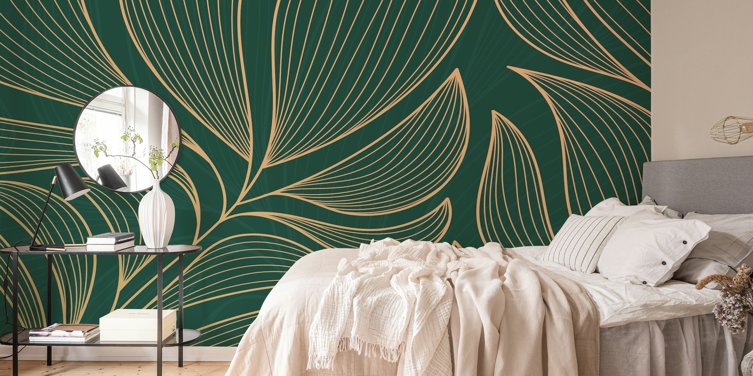 Gold Leaf Green wallpaper in a stylish room