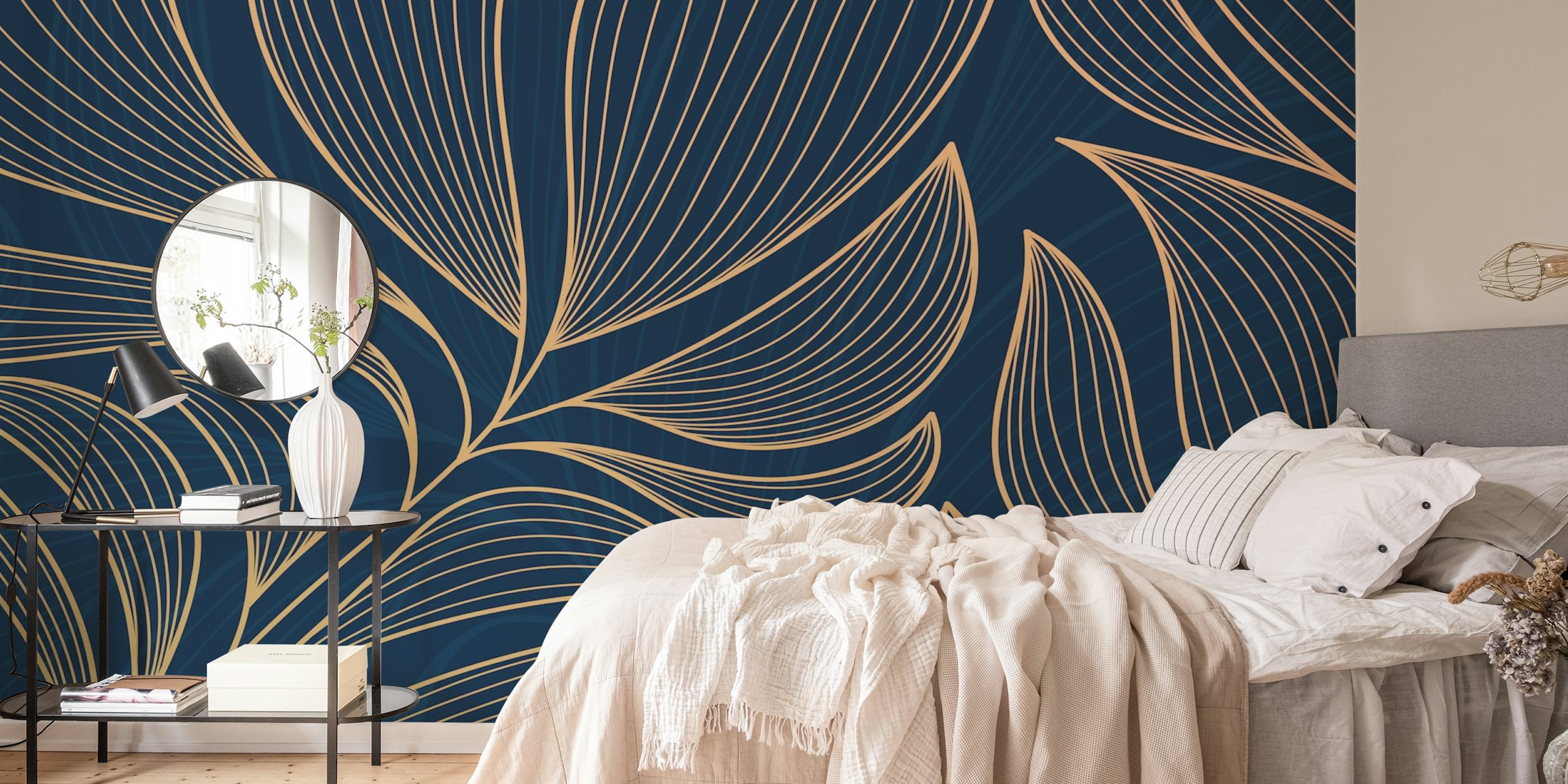 Gold Leaf Blue ταπετσαρία σε ένα σύγχρονο δωμάτιο