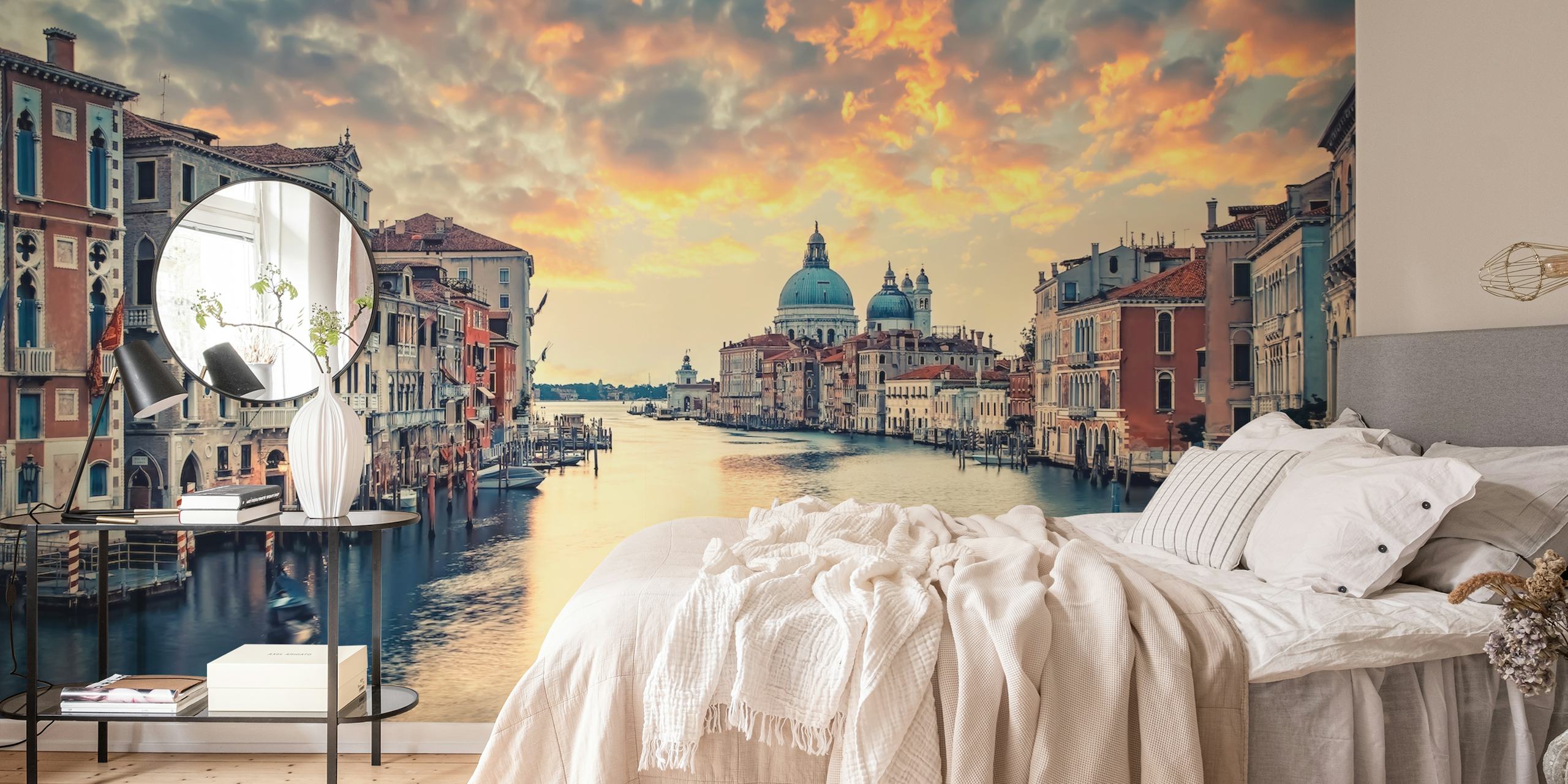 Venetian canals at sunset with warm colors wallpaper