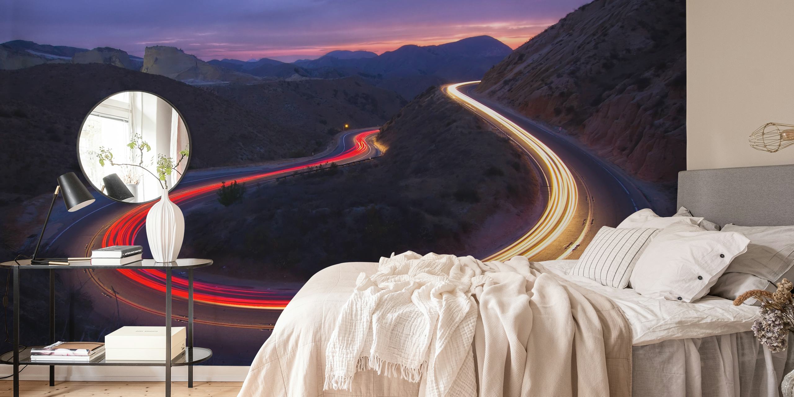 Headlights and brake lights wallpaper in a modern room