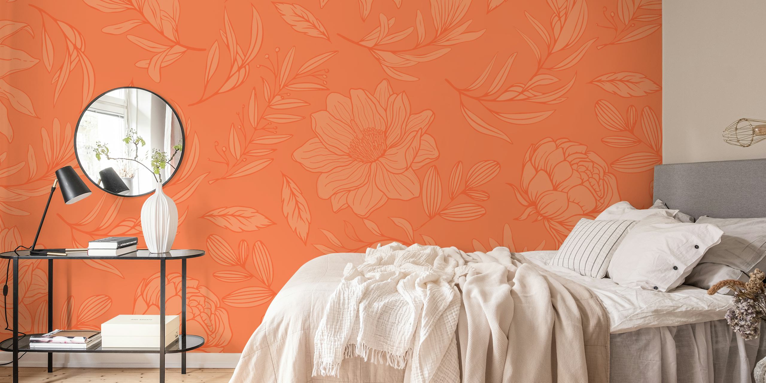 Spring nature orange floral wallpaper design