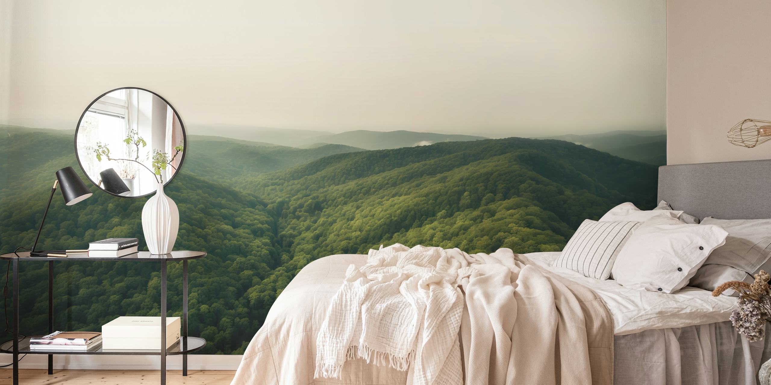 Forest Mountain Green tapetti huoneessa