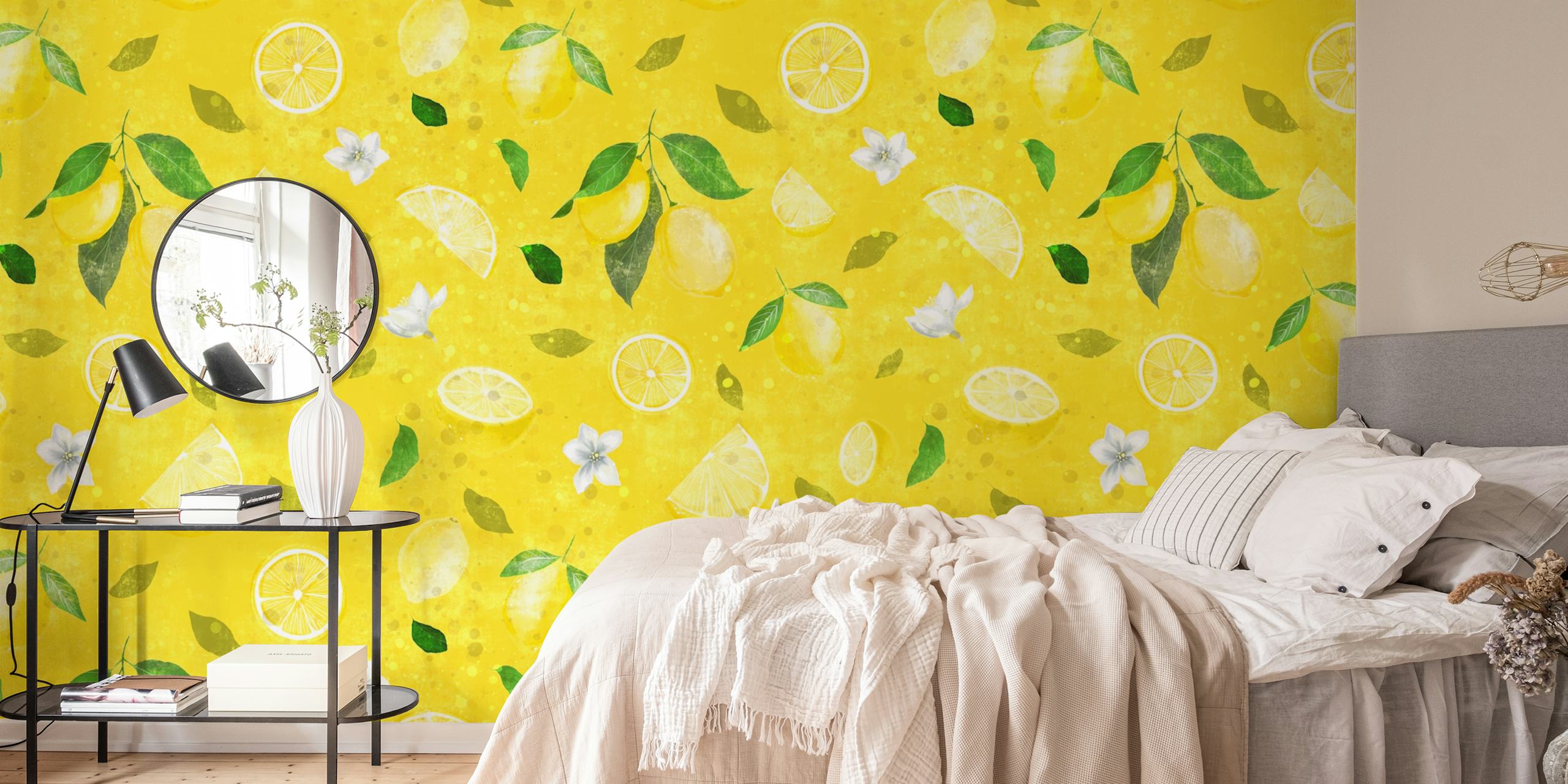 Lemon love on bright yellow seamless pattern en una habitación