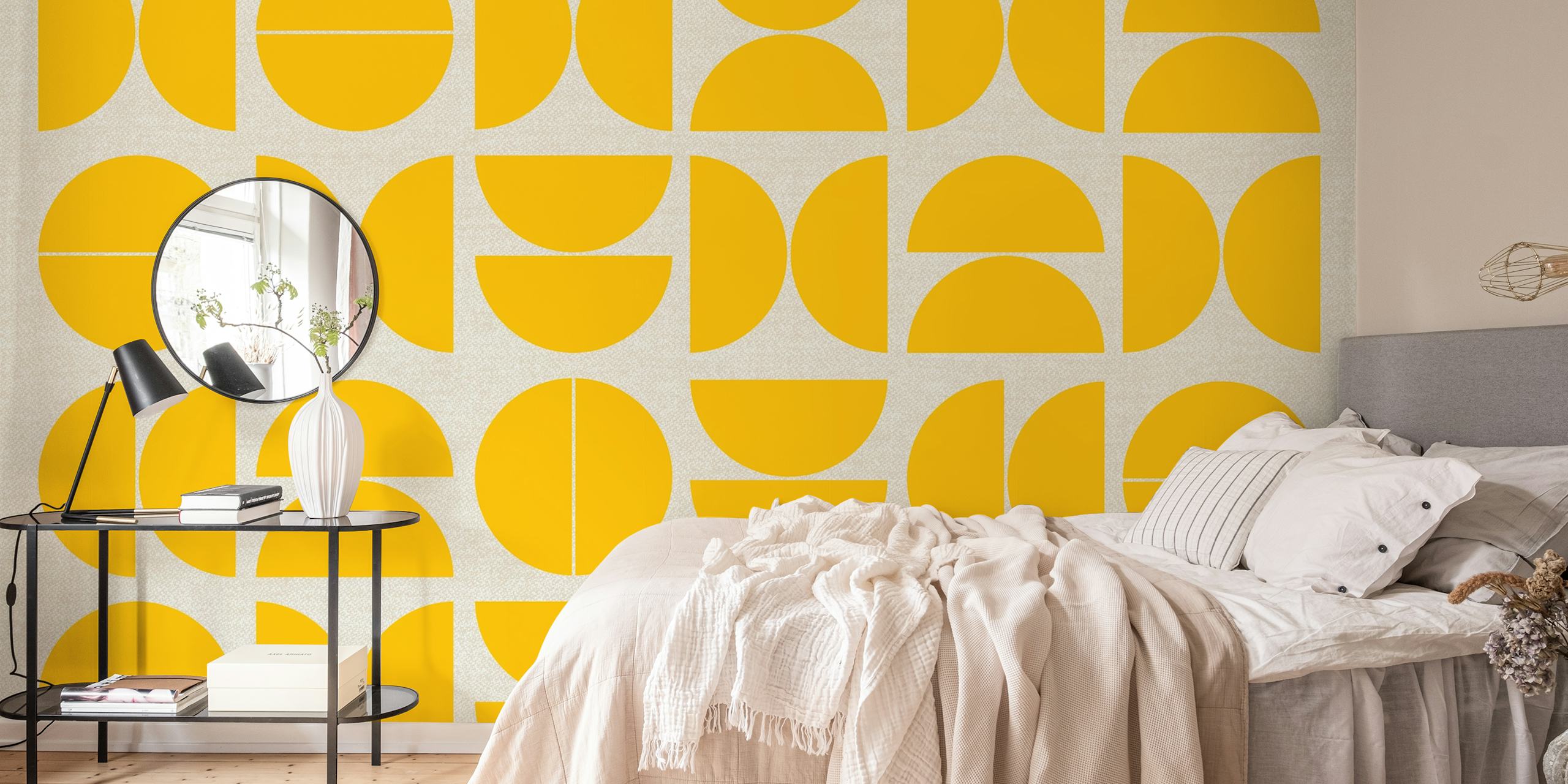 Tapeta Sunny Yellow Bauhaus w pokoju