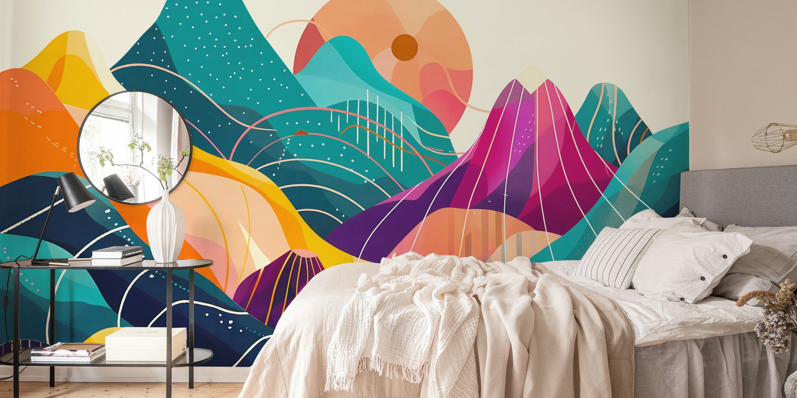 Colorful abstract mountain landscape with vibrant hues wallpaper