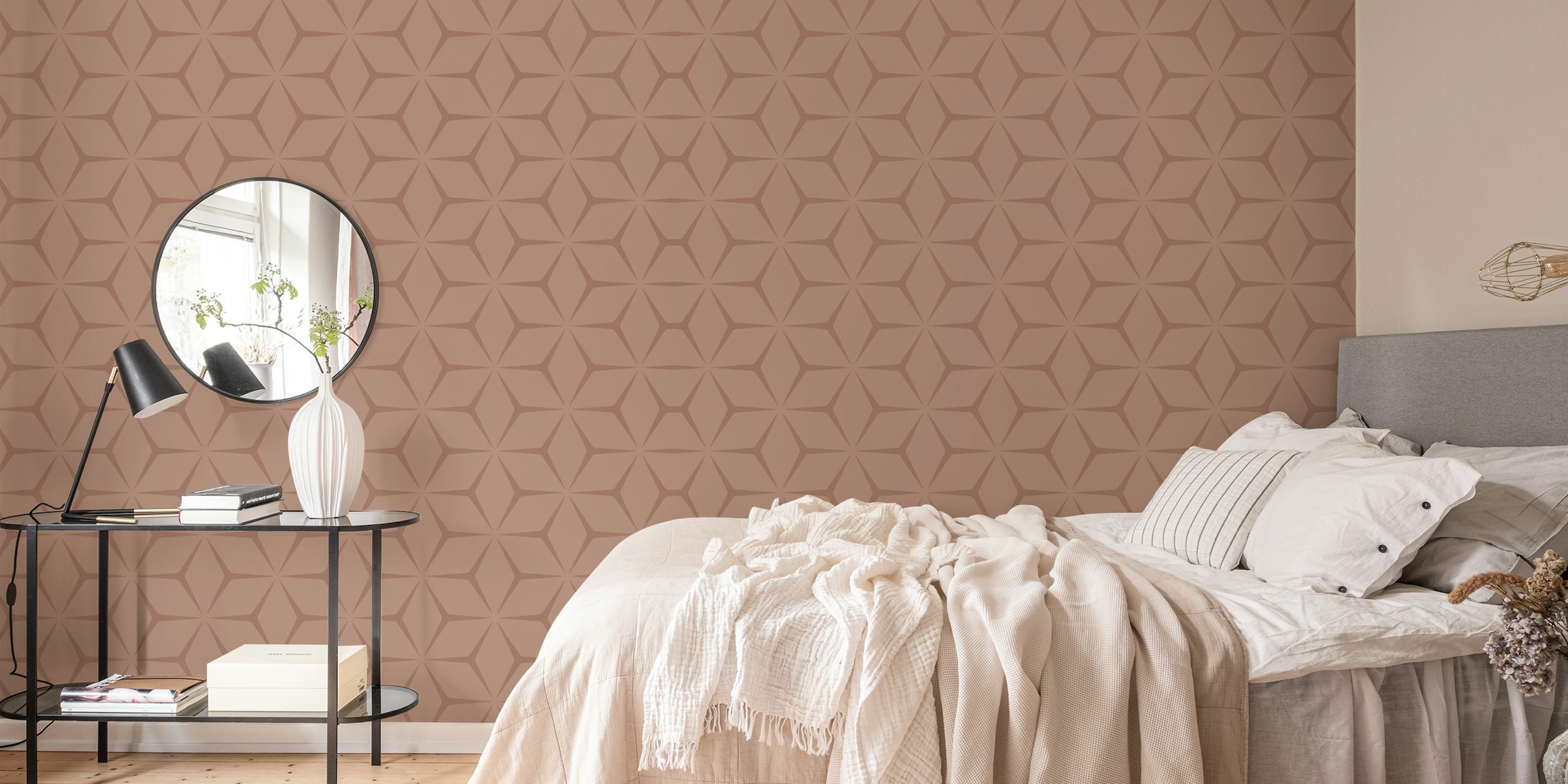 Geometric pattern in soft coral wallpaper
