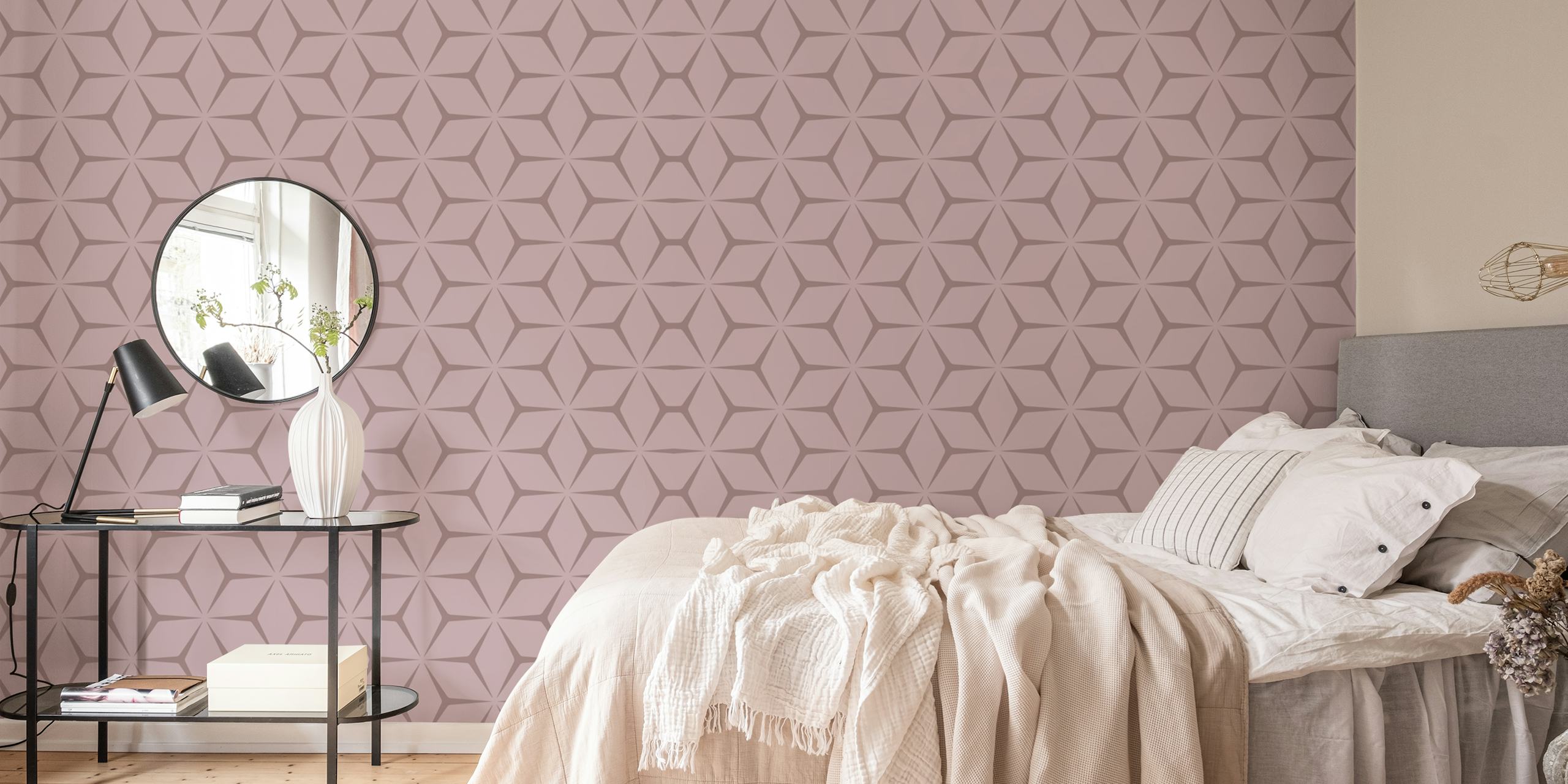 Pink geometric pattern wallpaper in mid century style