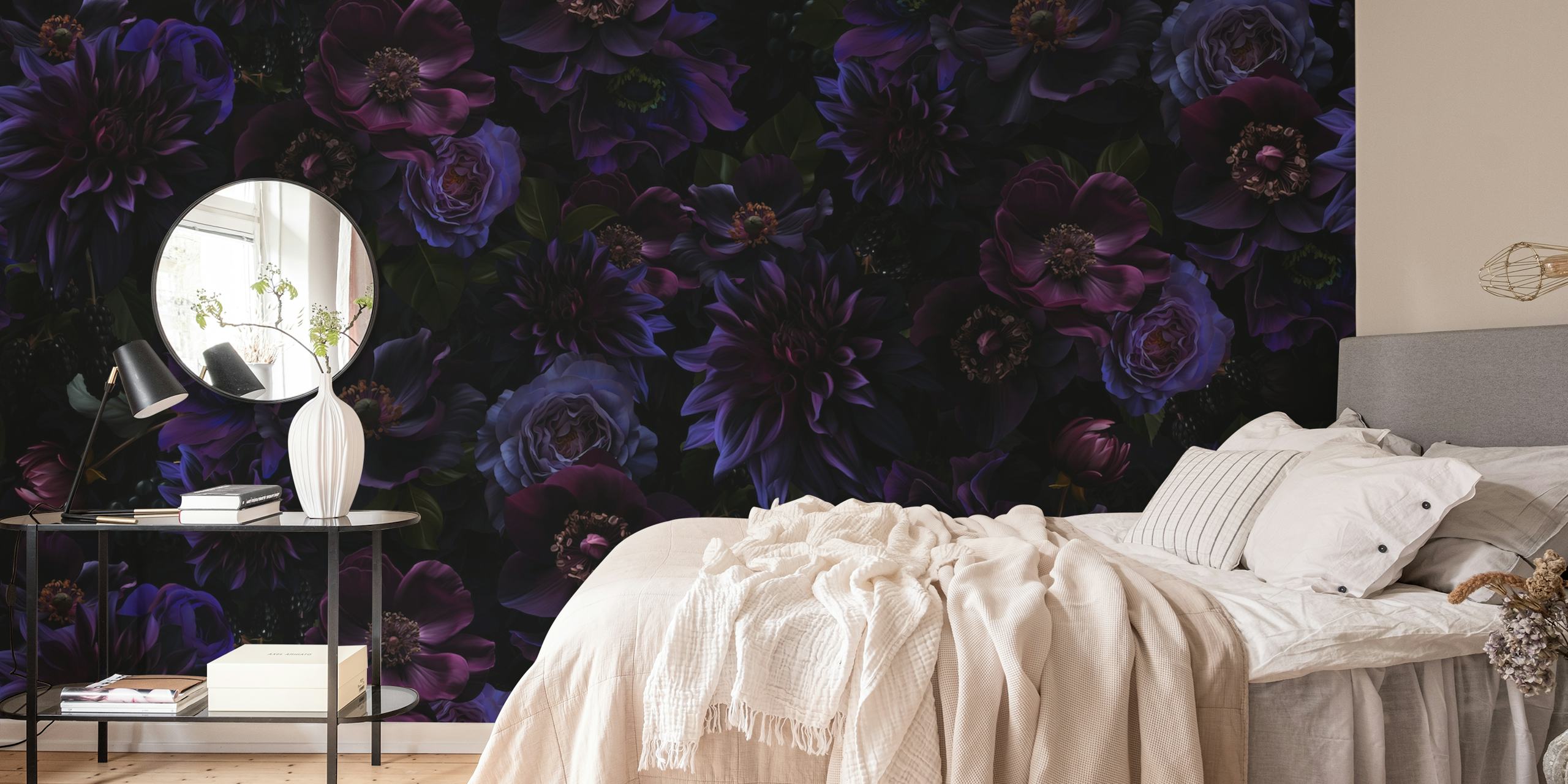 Baroque Maximalist nattblomsterträdgård tapet