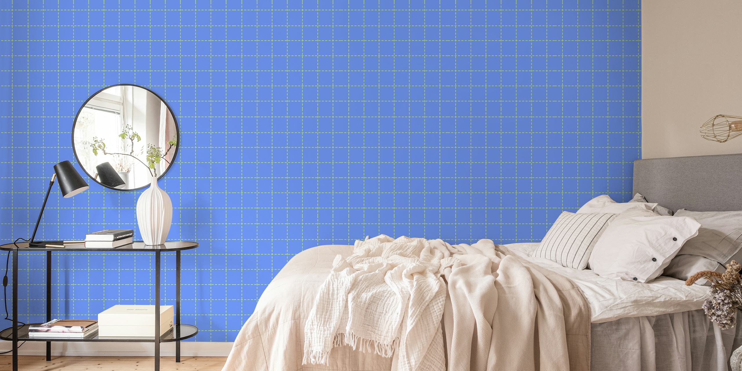 Grid Blue and Green wallpaper in a room