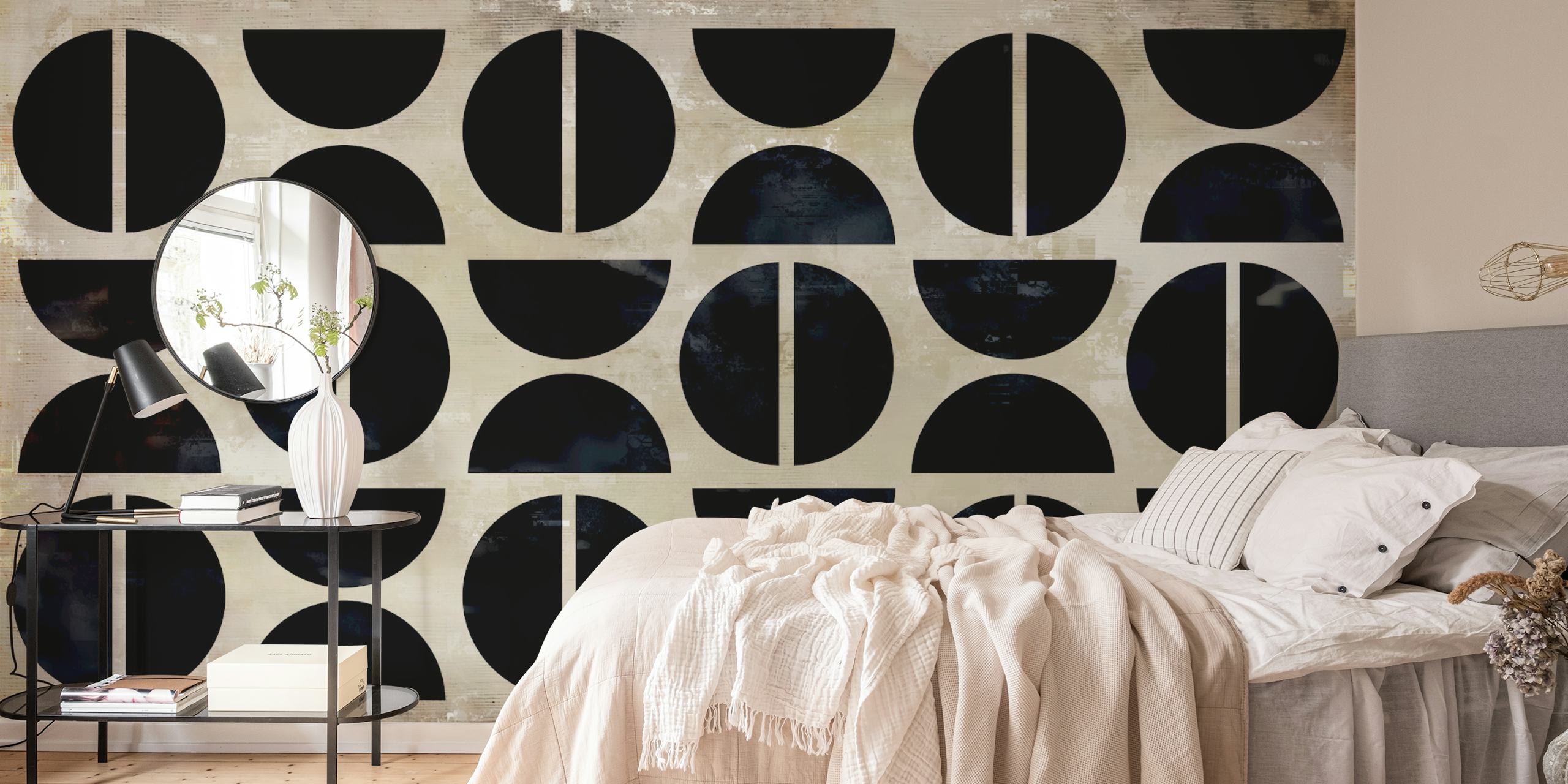 Mural de parede Bauhaus Papercuts de meados do século com formas geométricas abstratas em preto e bege