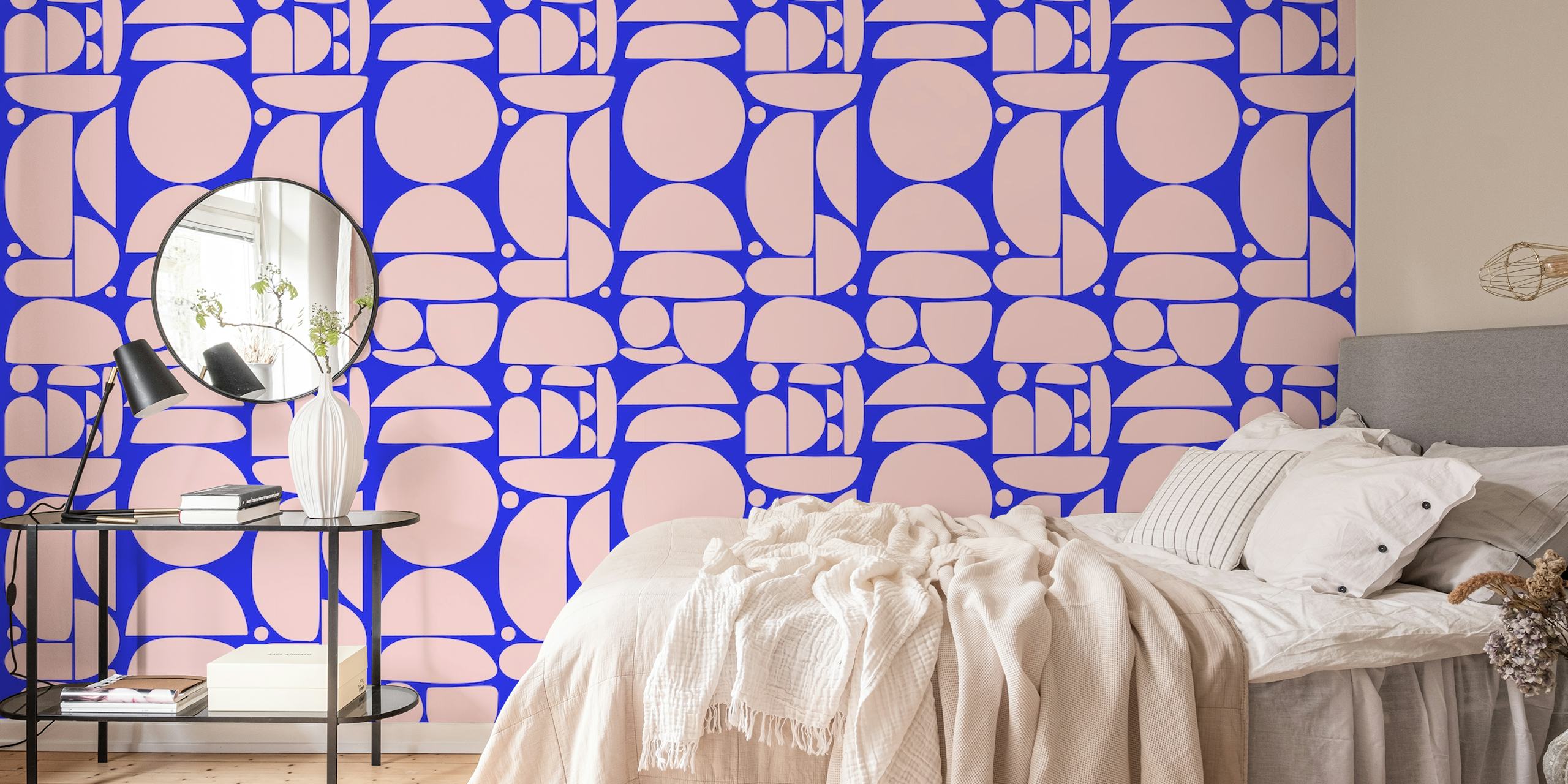 Tapeta Blue Pink Cutout Shapes w pokoju