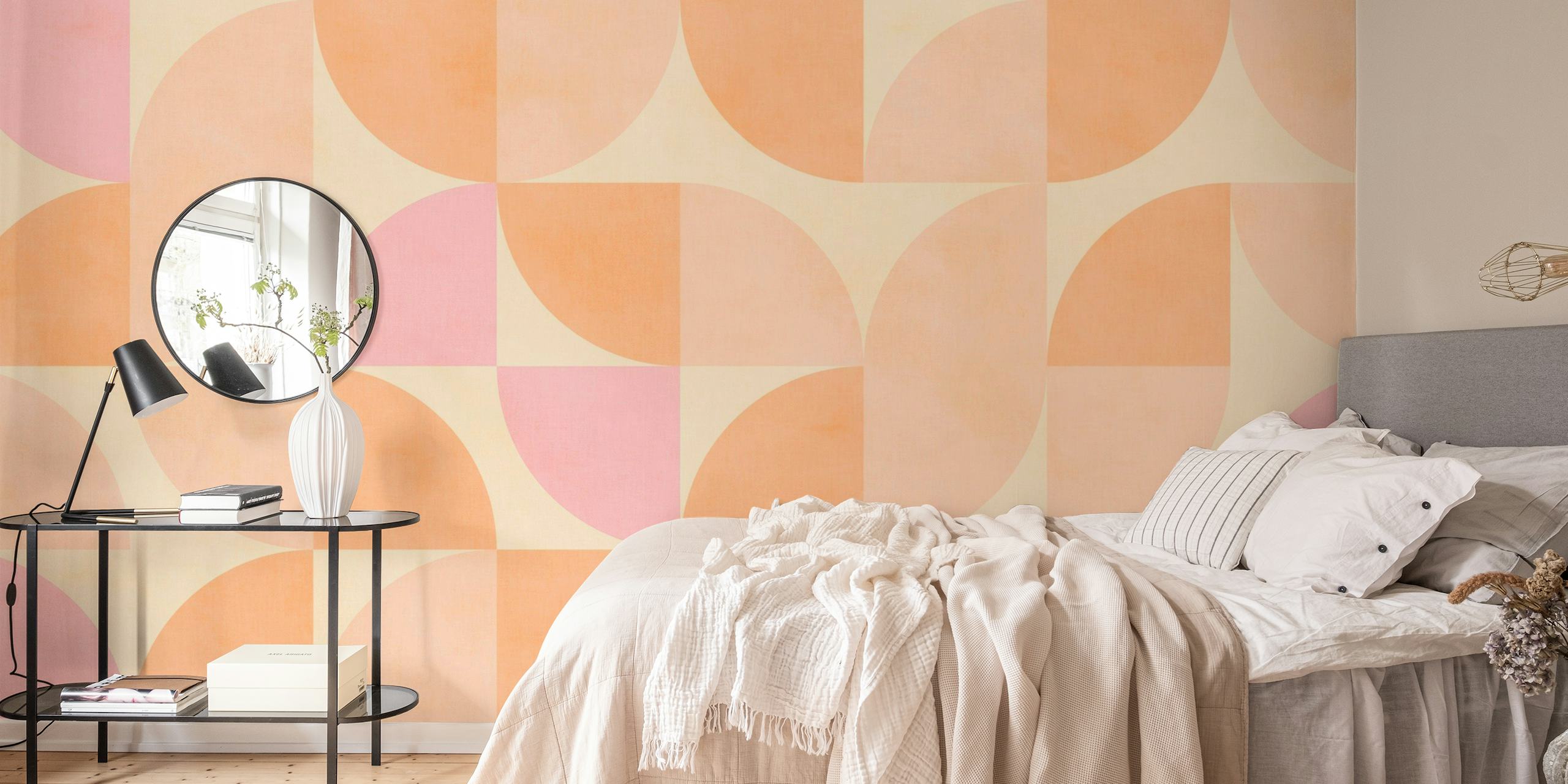 Mid mod retro shapes peach fuzz wallpaper