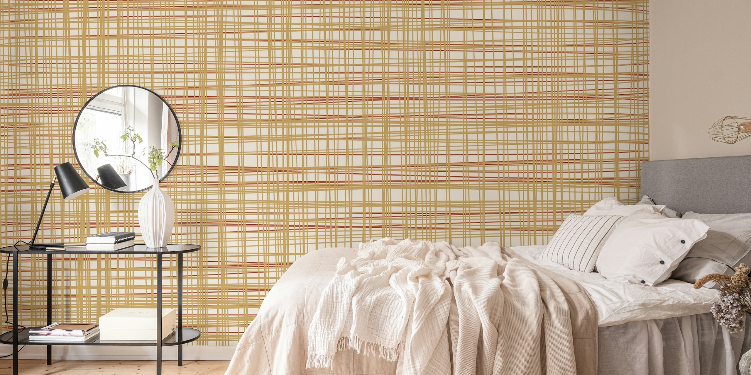 Hand-Drawn Line Art Fabric wallpaper in room