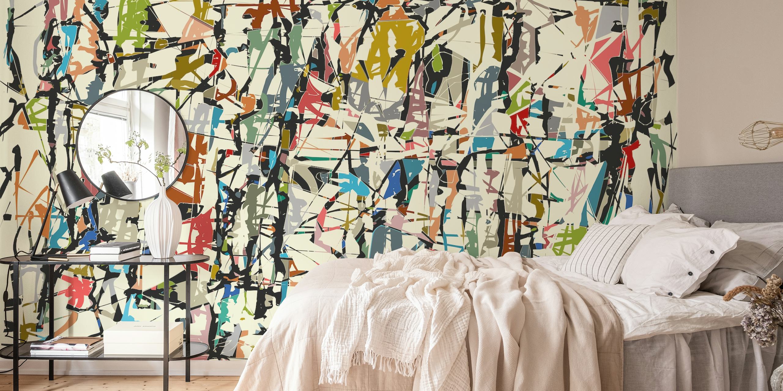 Colorful abstract brush strokes and lines in various tones wallpaper