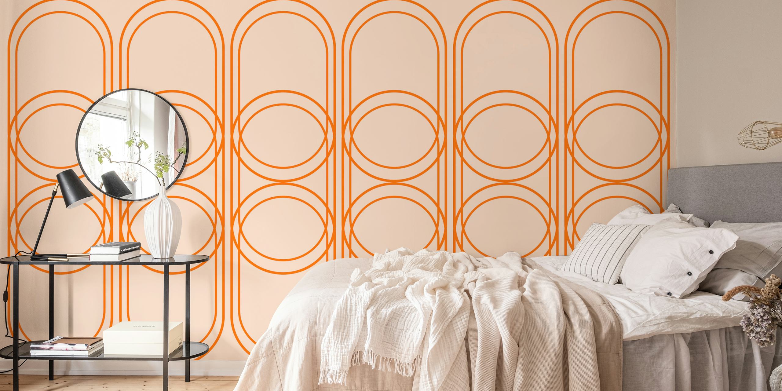 Peach Orange Vintage Pattern wallpaper in a room
