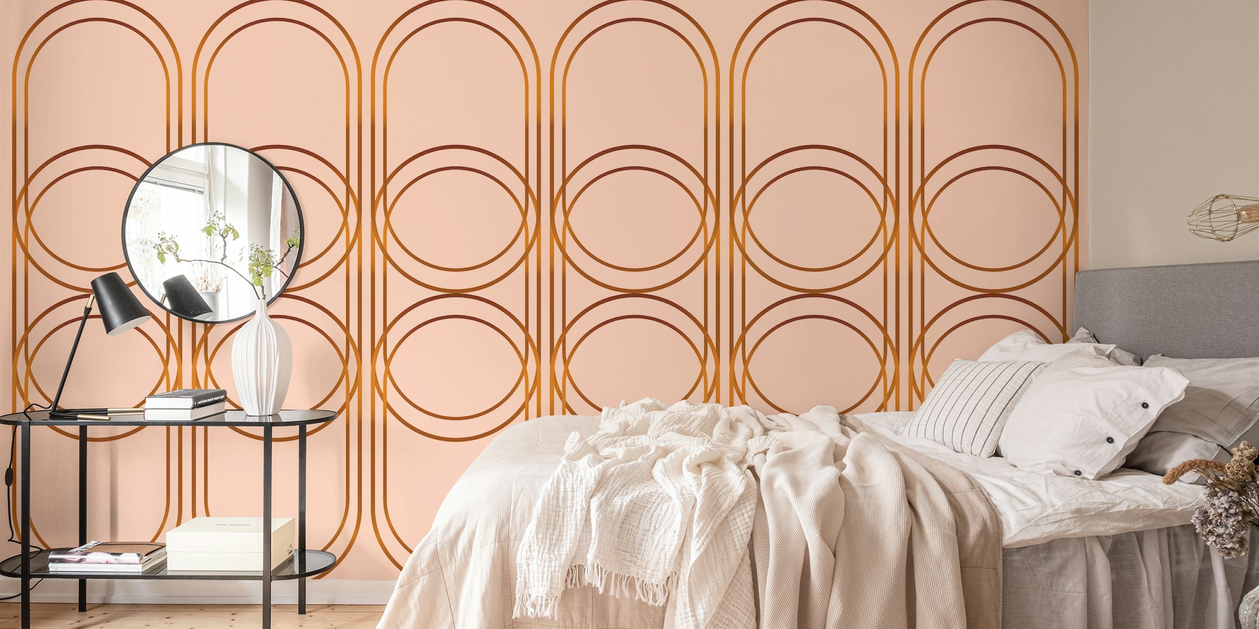 Peach geometric pattern with concentric circles and ovals wallpaper