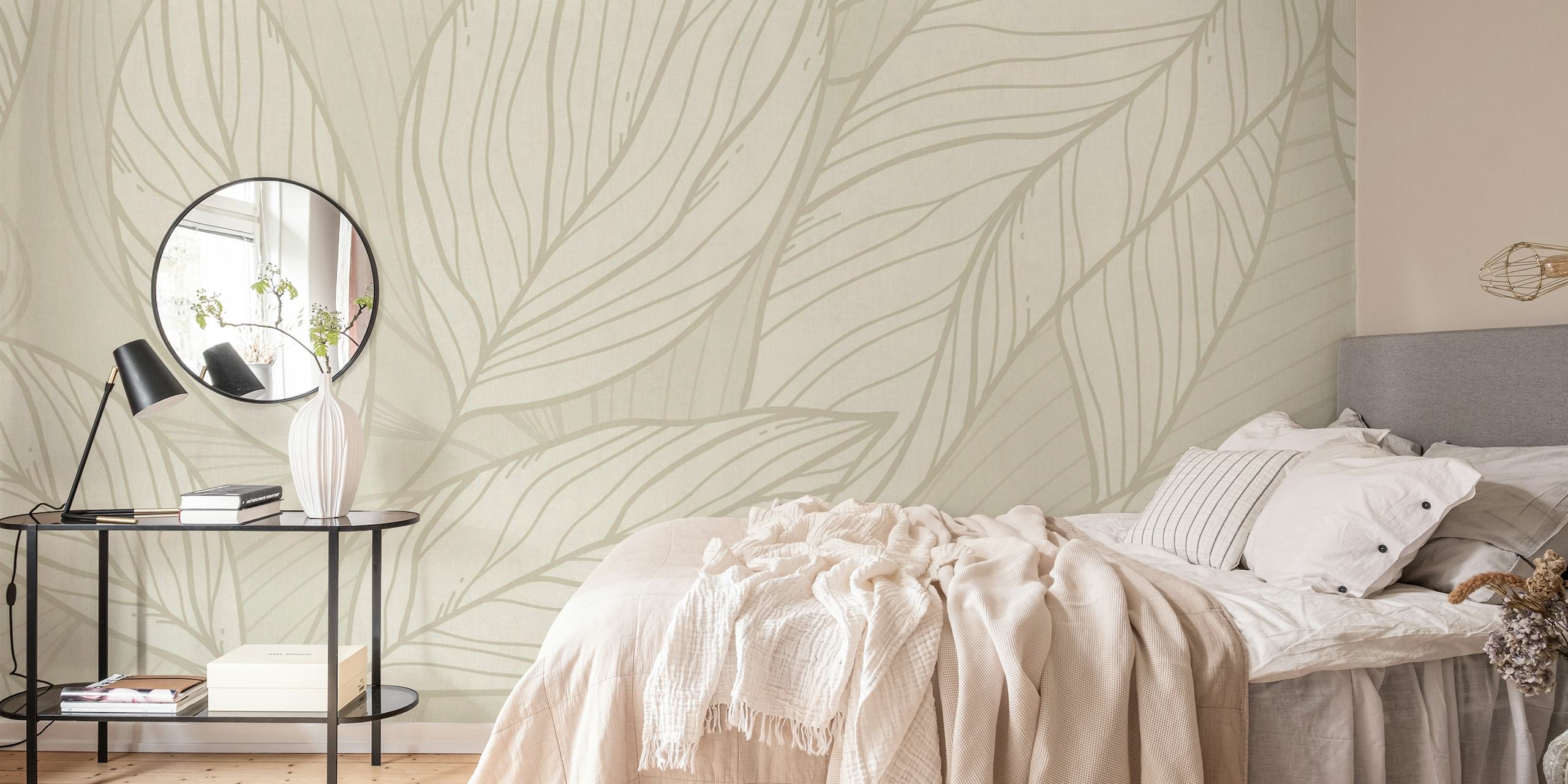 Leaf Line Cream wallpaper