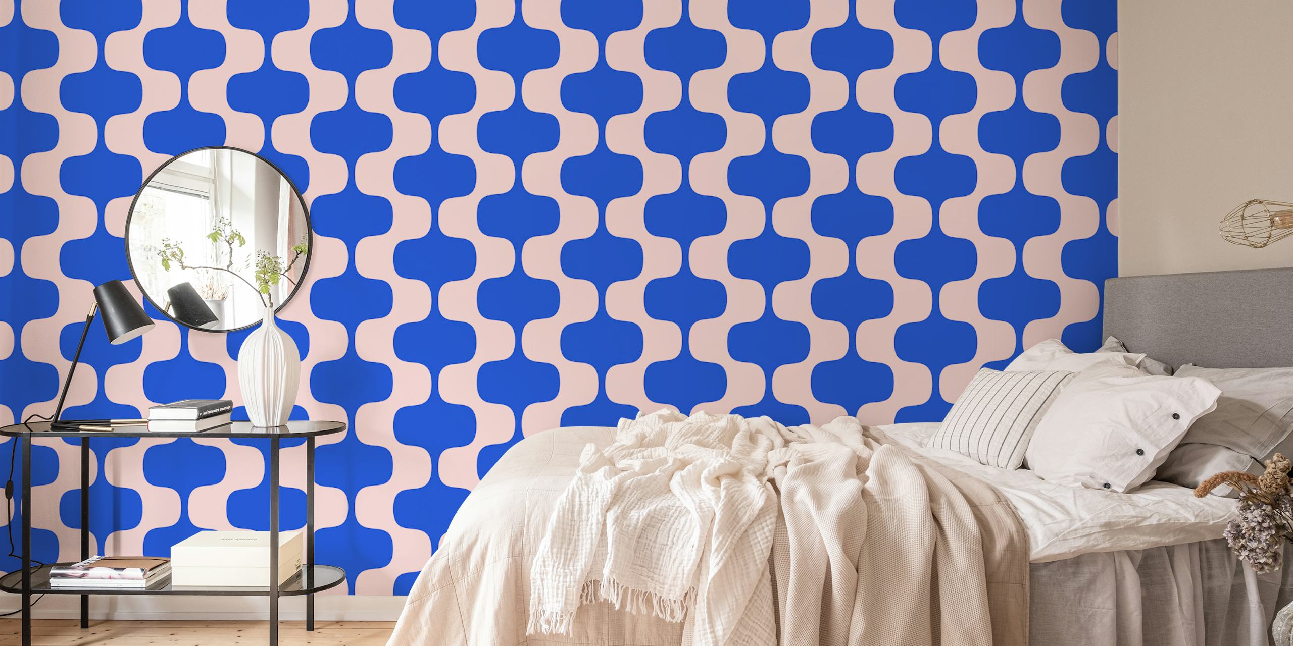 Blue wavy stripes wallpaper in a vintage style