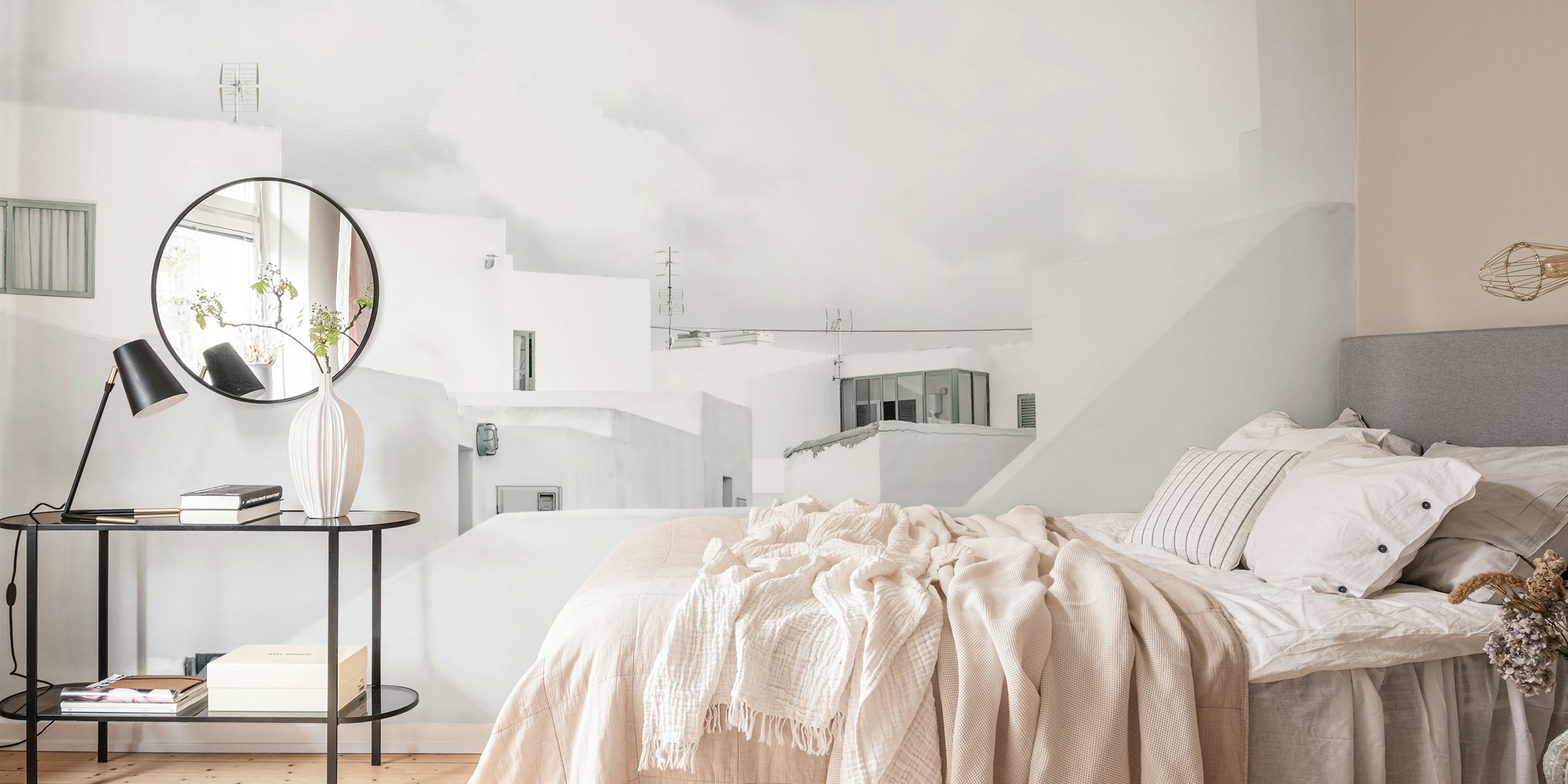 White Mediterranean Village tapetti huoneessa