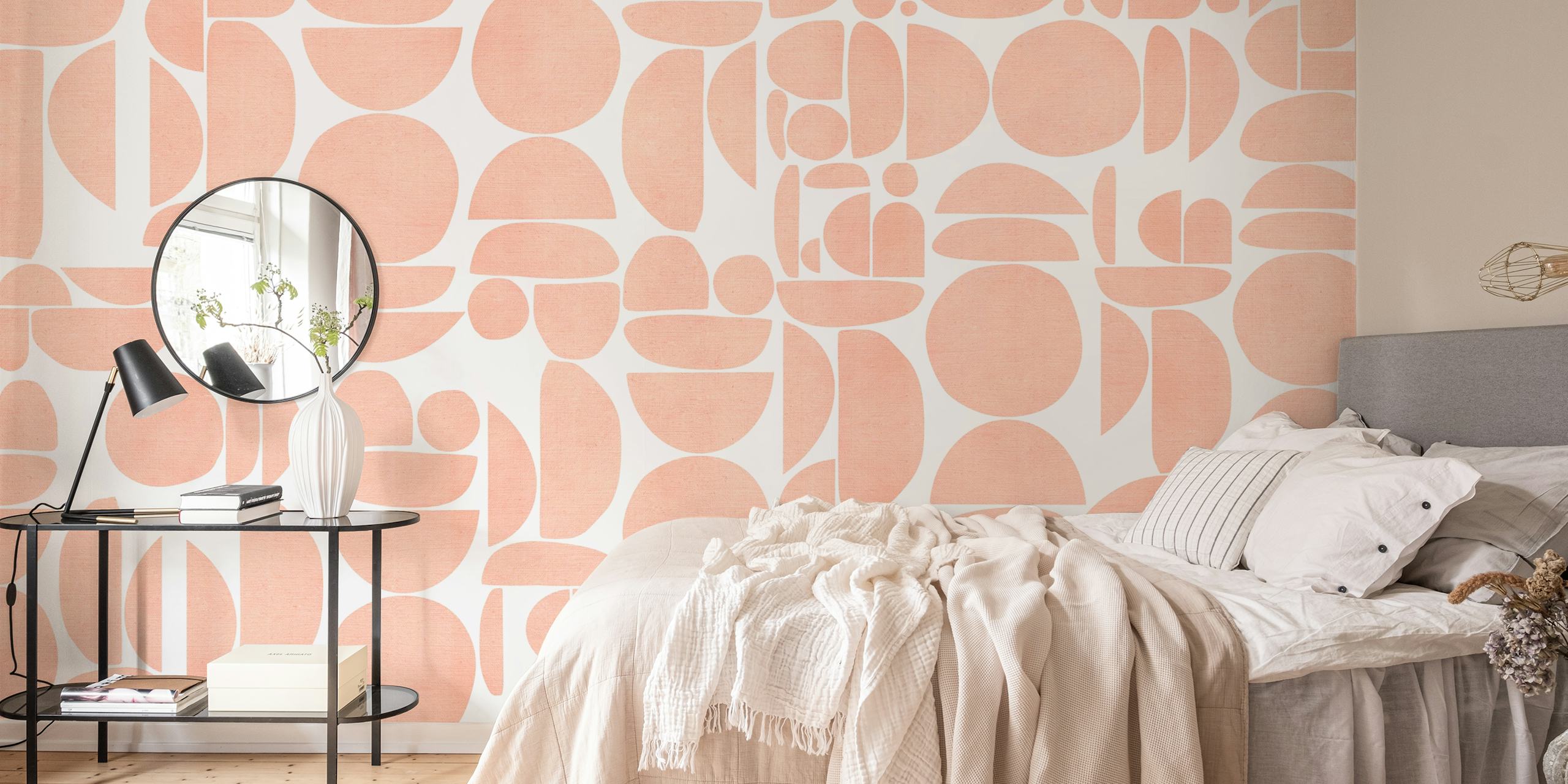 Peach fabric texture cutout geometry wallpaper in a room