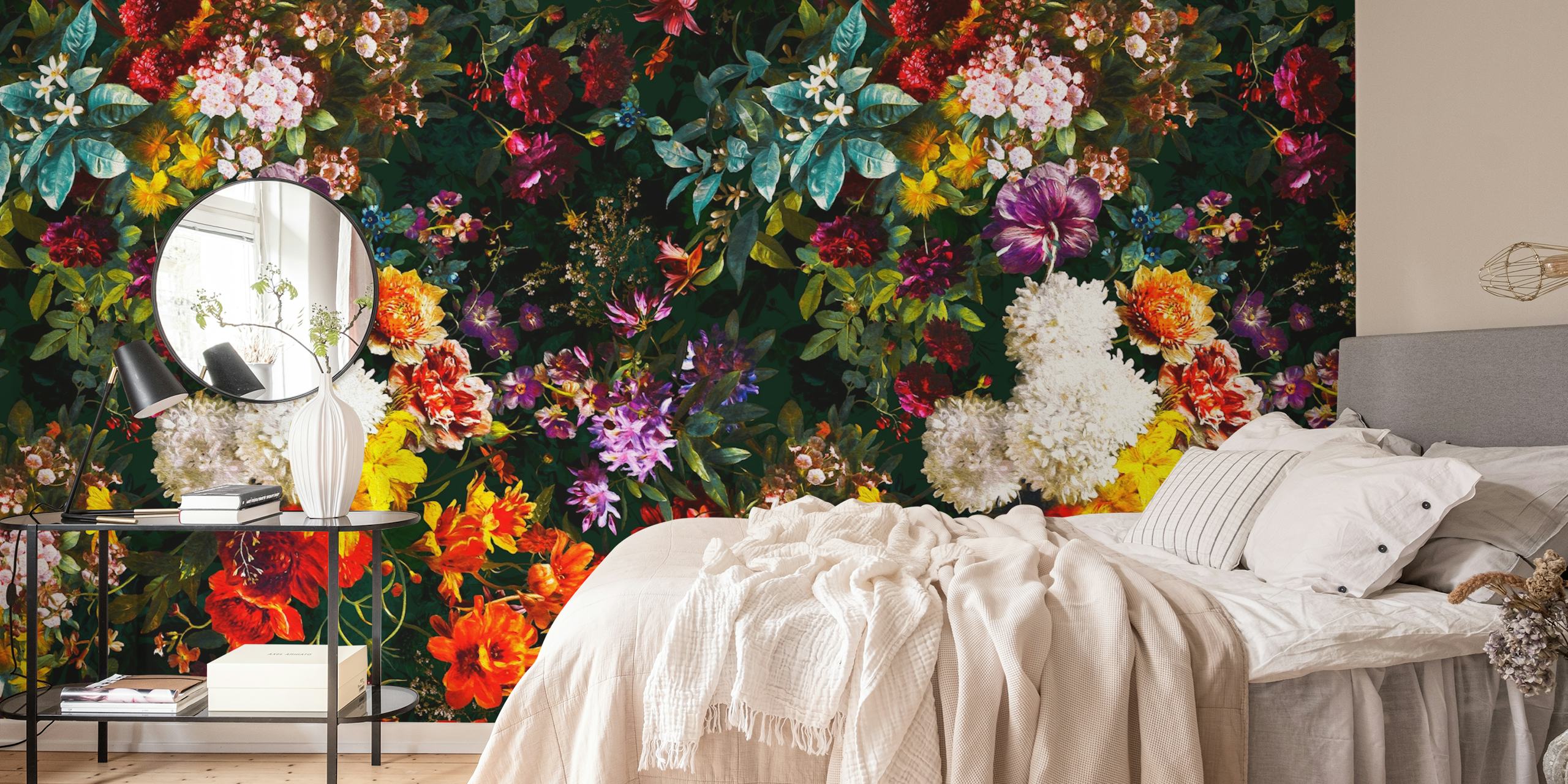 Kukkaistapettisuunnittelu huoneessa