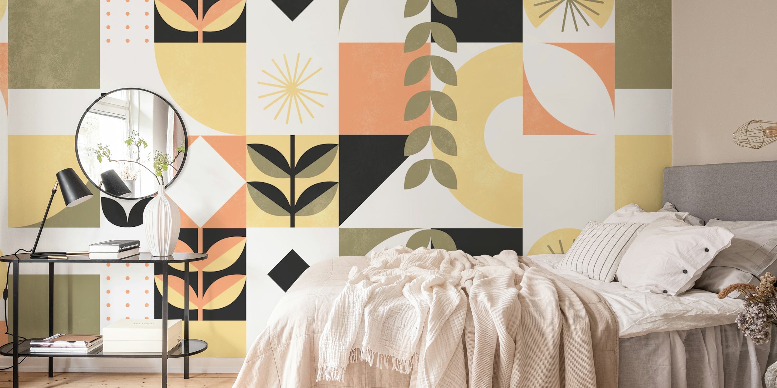 Mid Century Bauhaus Pastel 2 Behang In Een Kamer