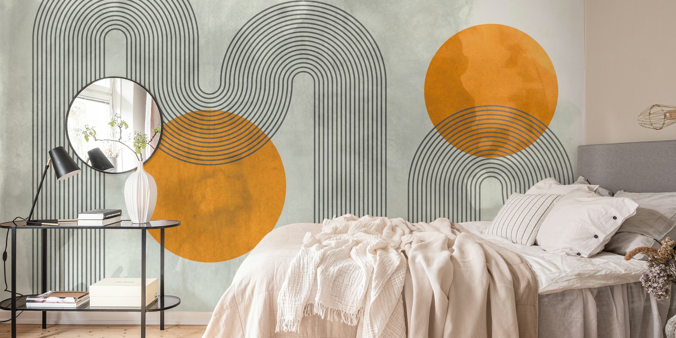 Papel pintado Curvy Retro Circle Arch Art en una habitación