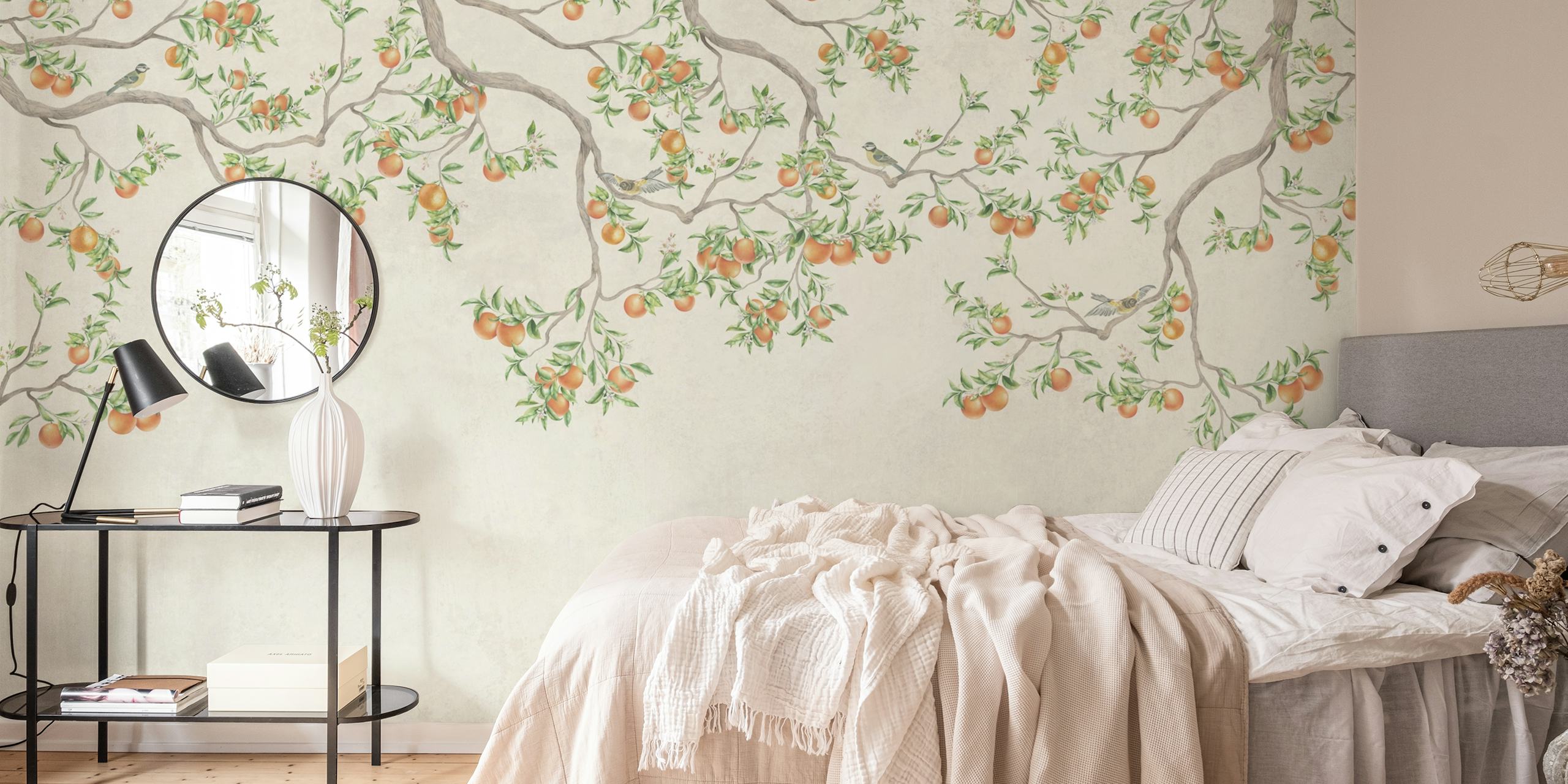 Papel de parede Pastel Tangerine Garden em um quarto