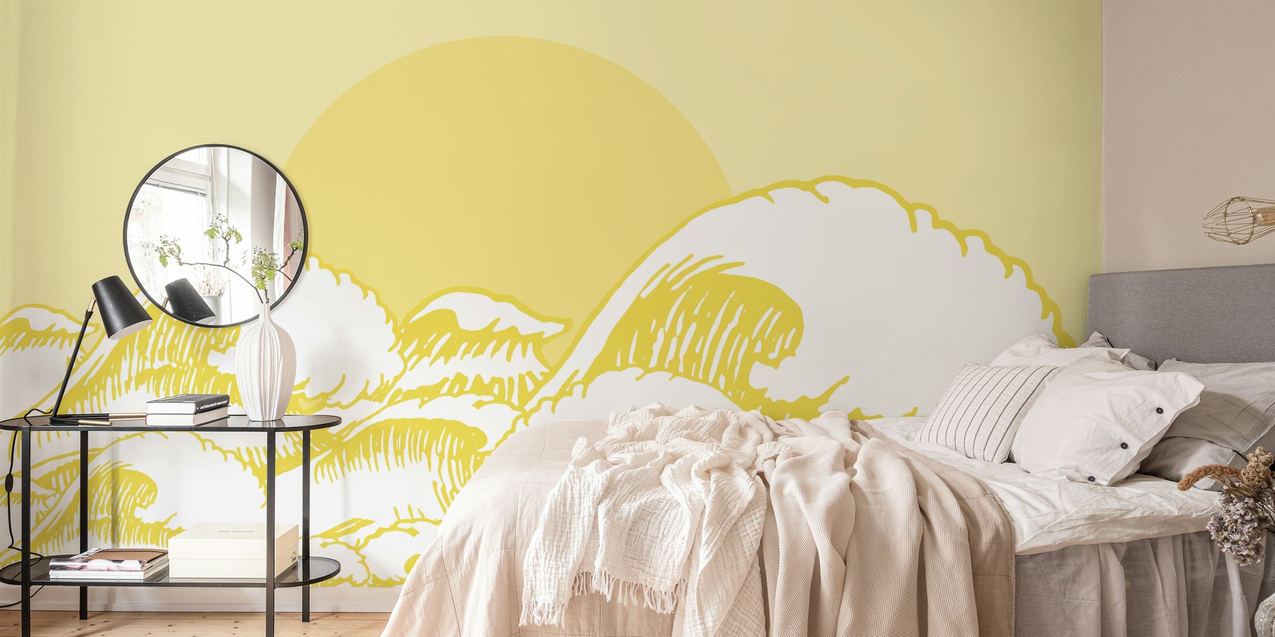 Ocean Yellow Sun Tapete in einem Raum