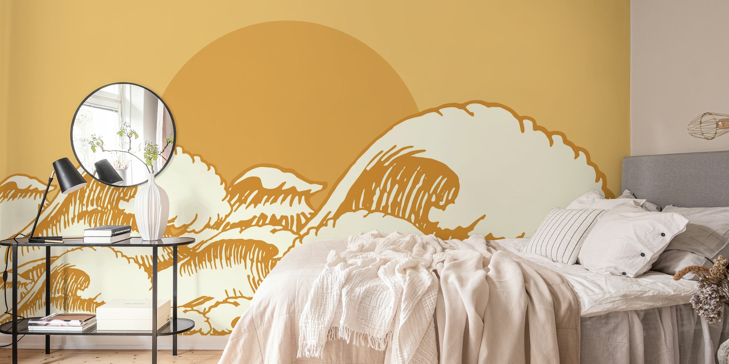 Wave pattern in beige and cream colors on wallpaper