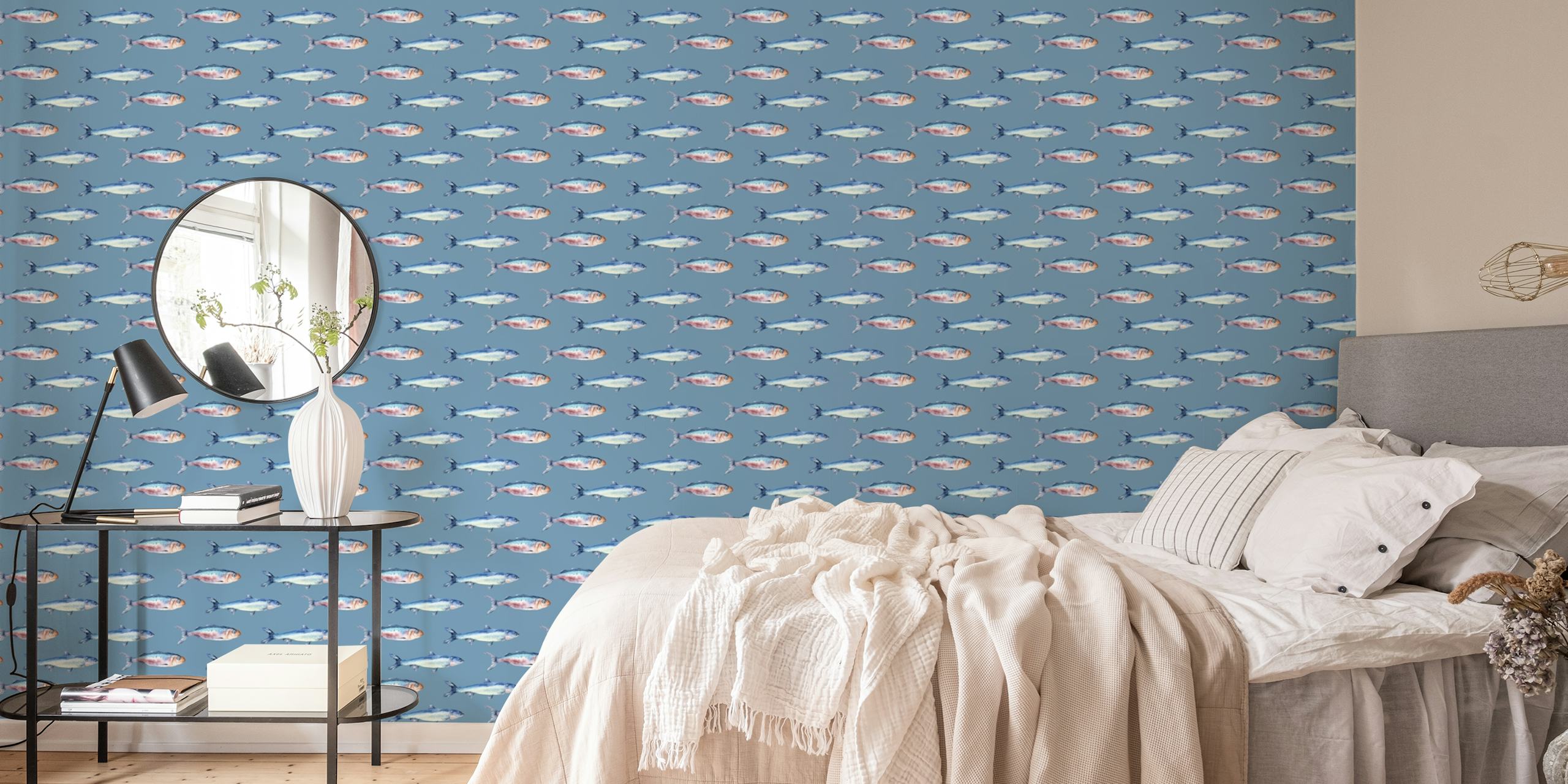 Aquatische Fish Ocean Blue patroonbehang in kamerdisplay