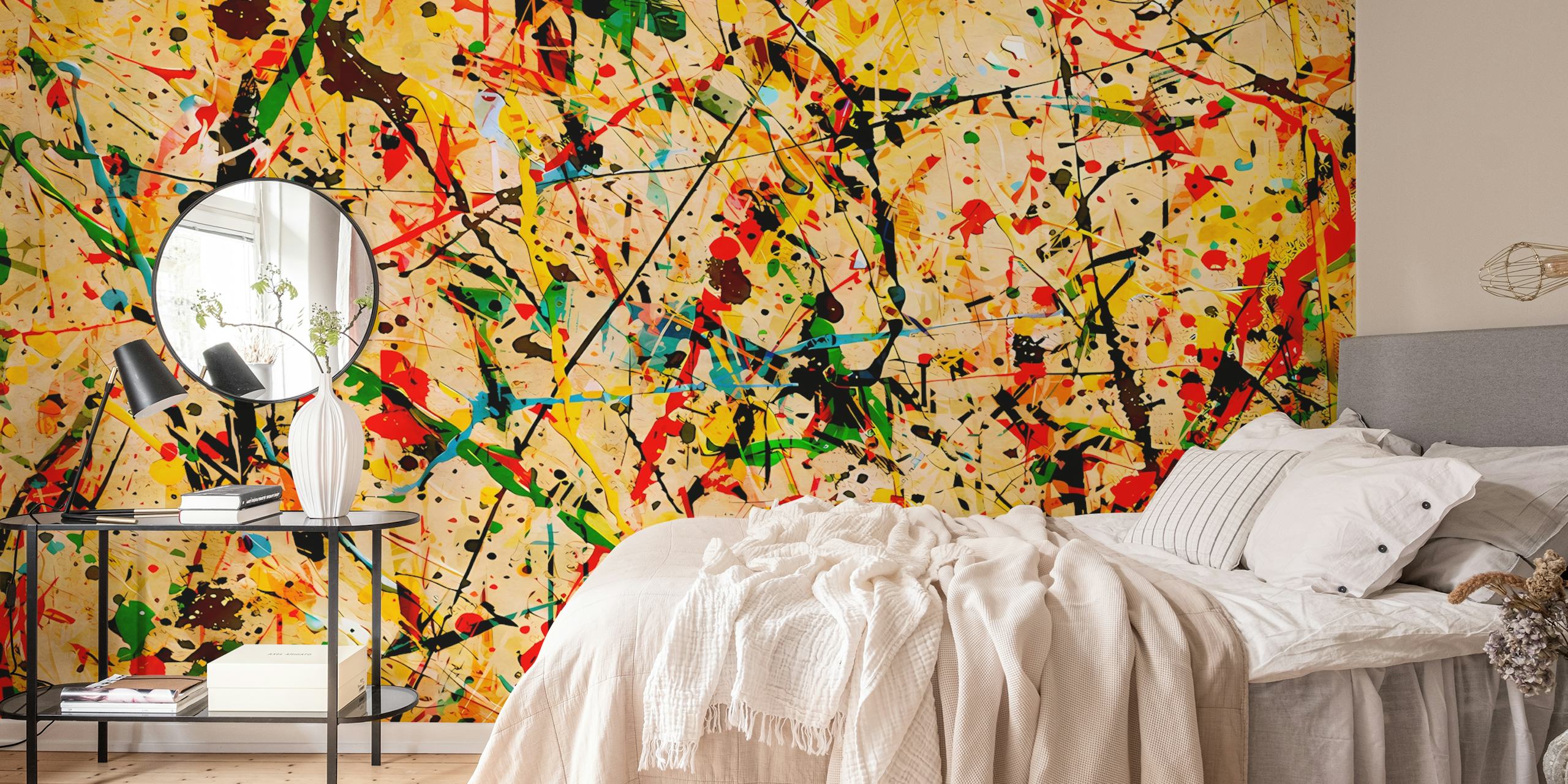 Pollock Wink 65 fargerik abstrakt tapet i et rom