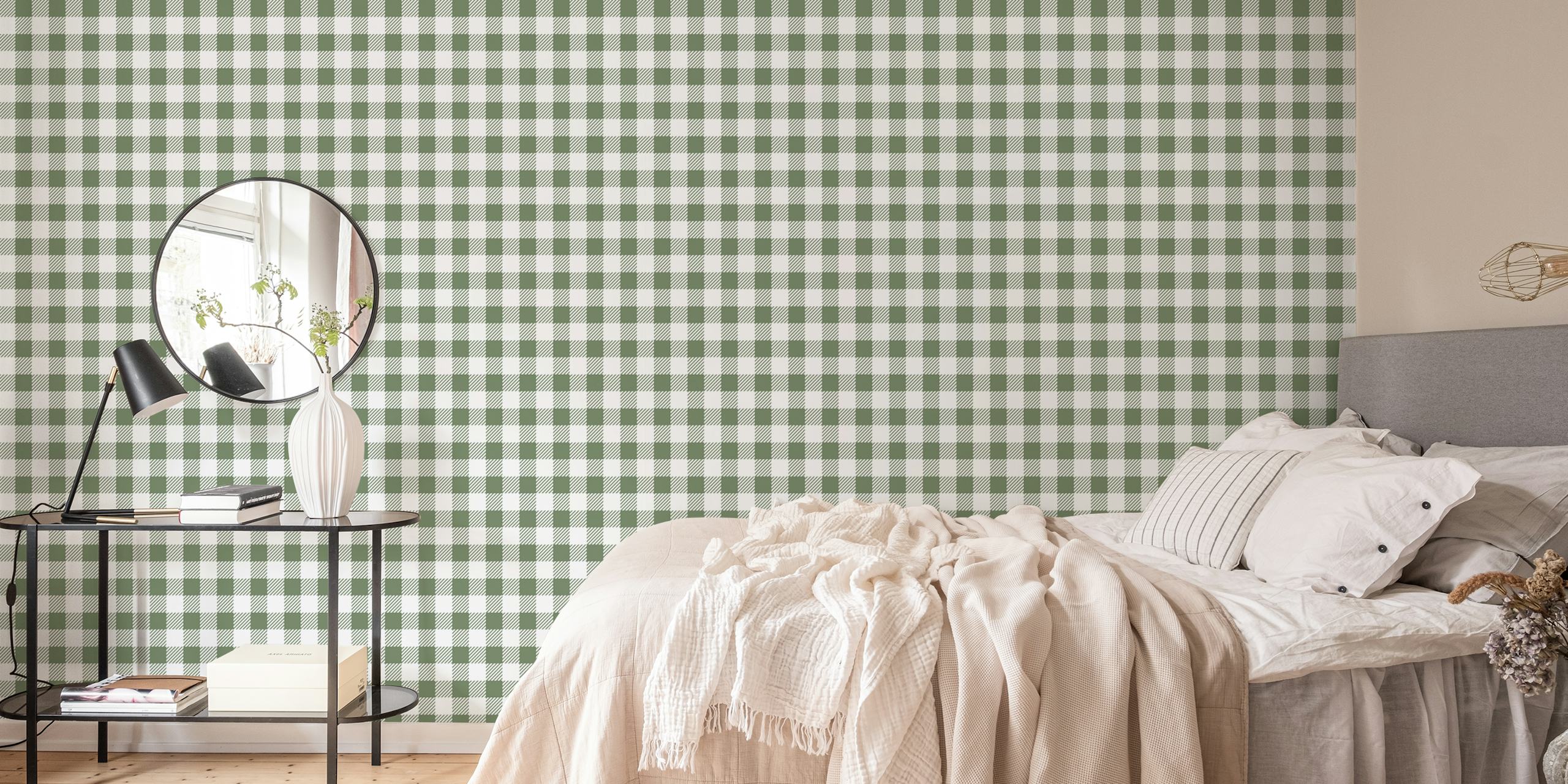 Green and white checkered pattern wallpaper